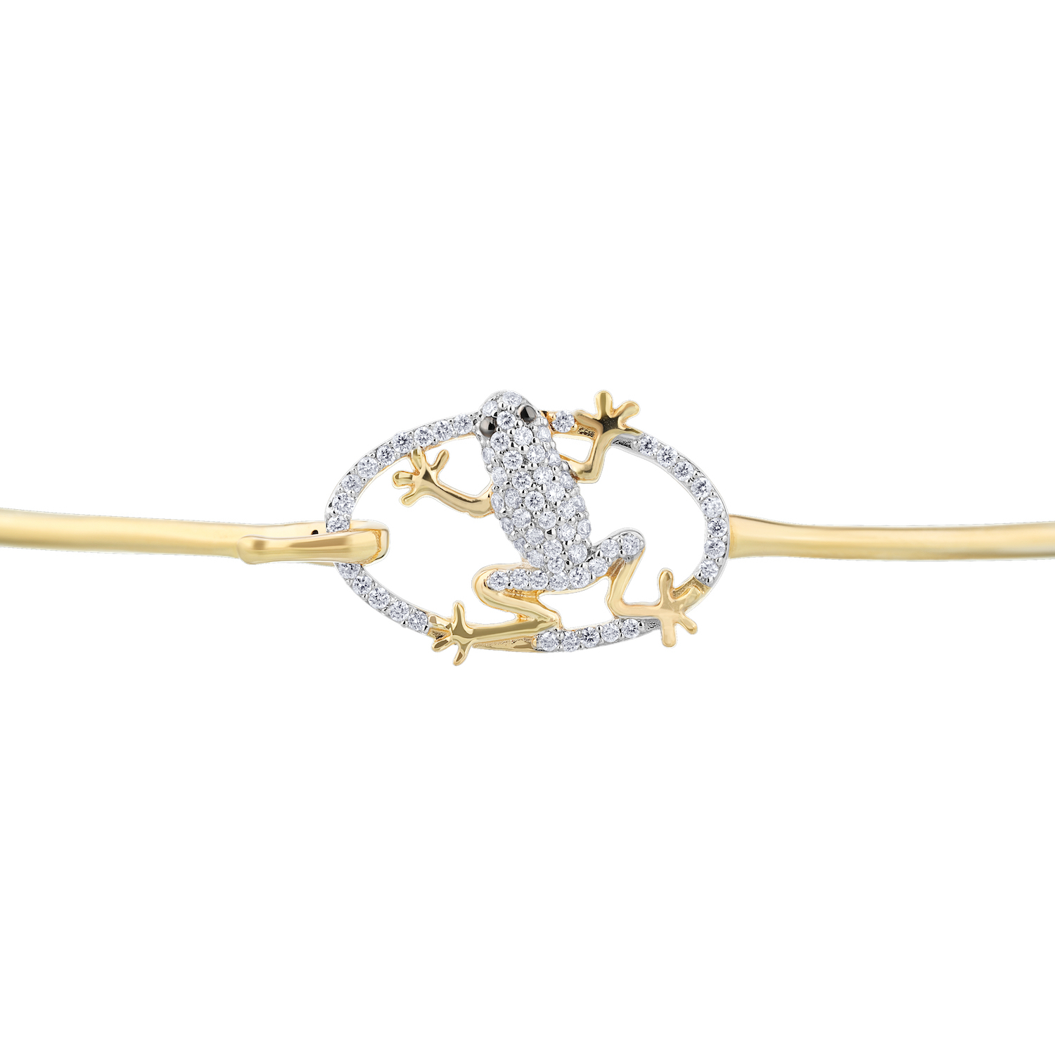 OCEANITY &trade; 14k Two Tone Bangle Pave Set Frog in Oval Hook & Eye Diamond 0.25 Ctw
