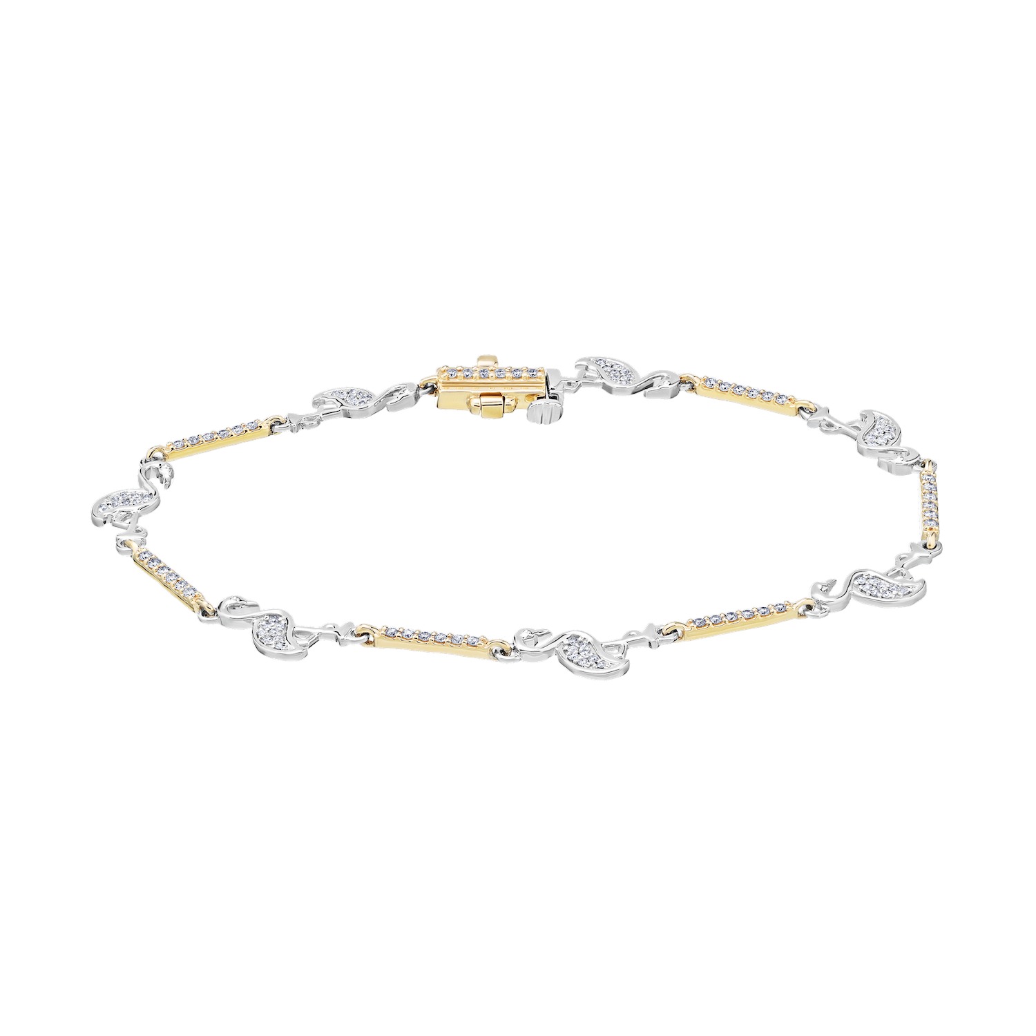 OCEANITY &trade; 14k Two Tone Bracelet Line of Sideways Flamingo's Pave Bars Between Diamond 0.50 Ctw