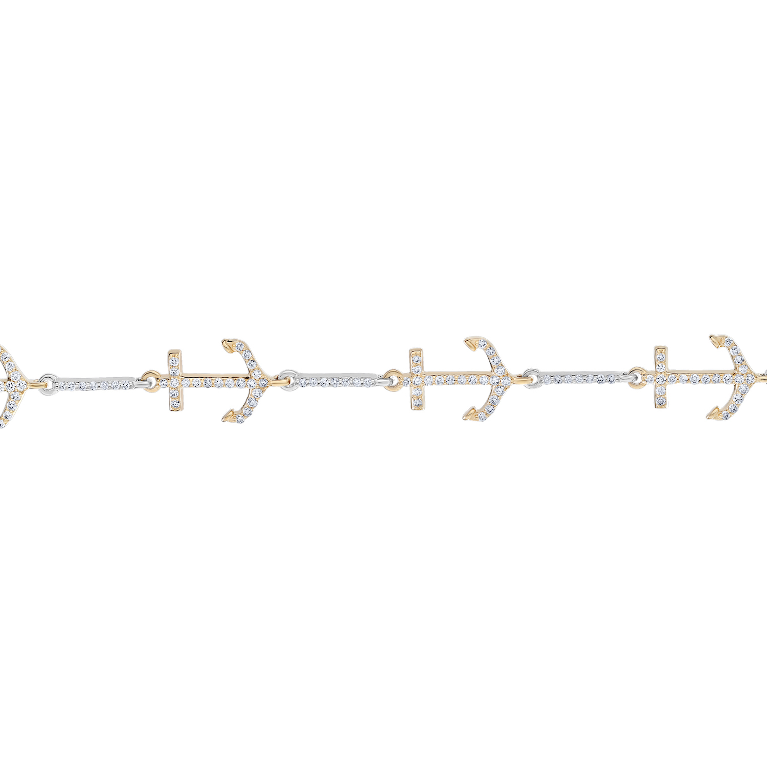 BluSea&trade; 14k Two Tone Bracelet Horizontal Anchors with Pave Set Bars Between Diamond 1.00 Ctw