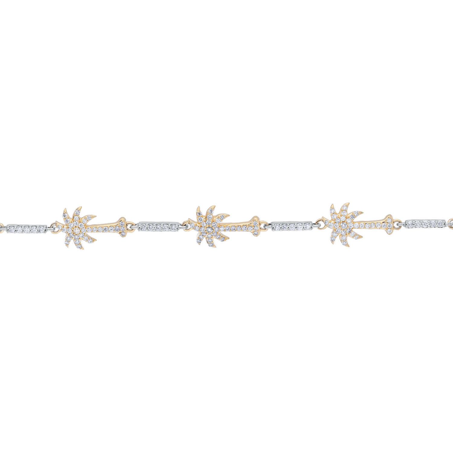 OCEANITY &trade; 14k Two Tone Bracelet Palm Trees in Line with Pave Bars Between Diamond 1.06 Ctw