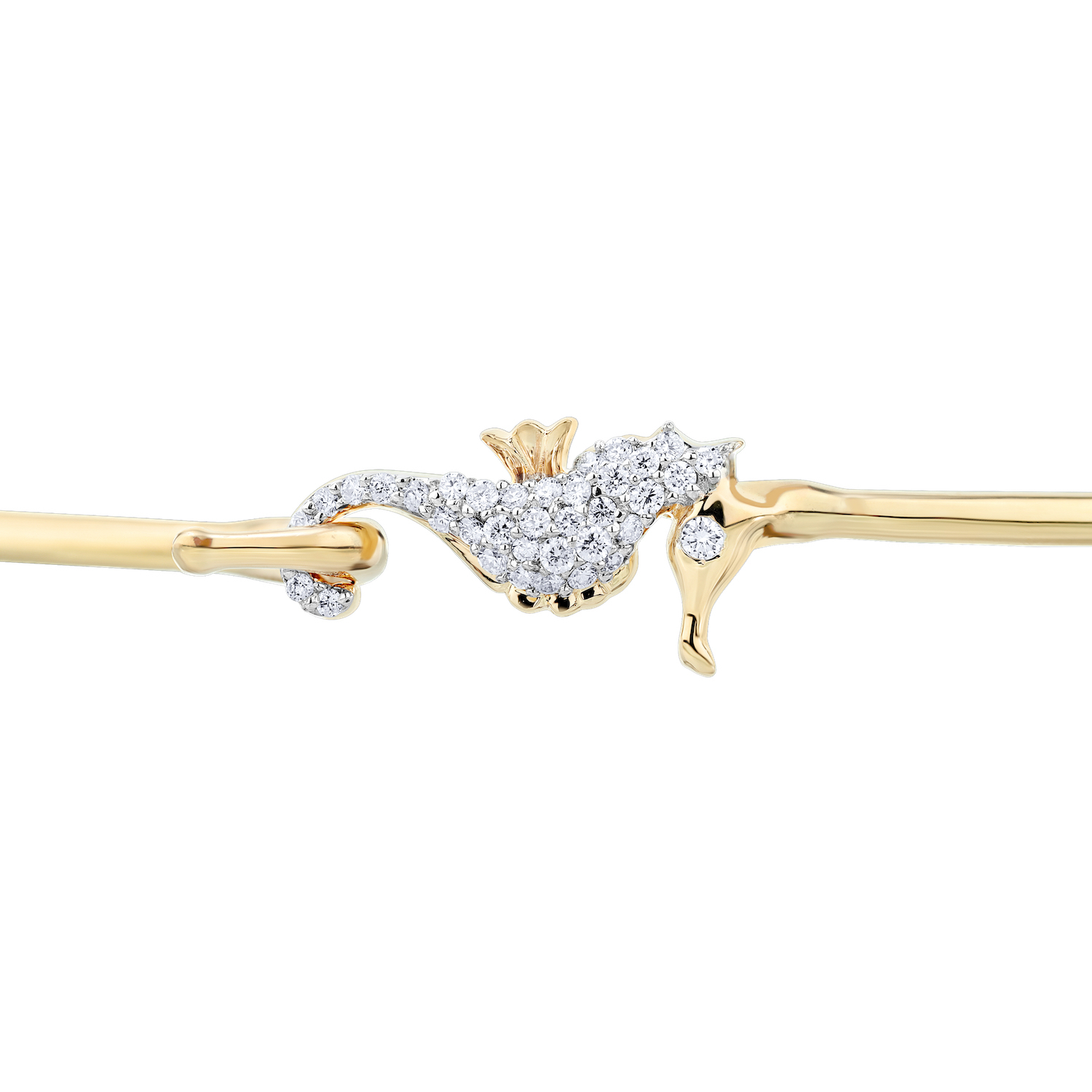 OCEANITY &trade; 14k Yellow Gold Bangle Sideways Pave Seahorse Hook & Eye Closure Diamond 0.17 Ctw