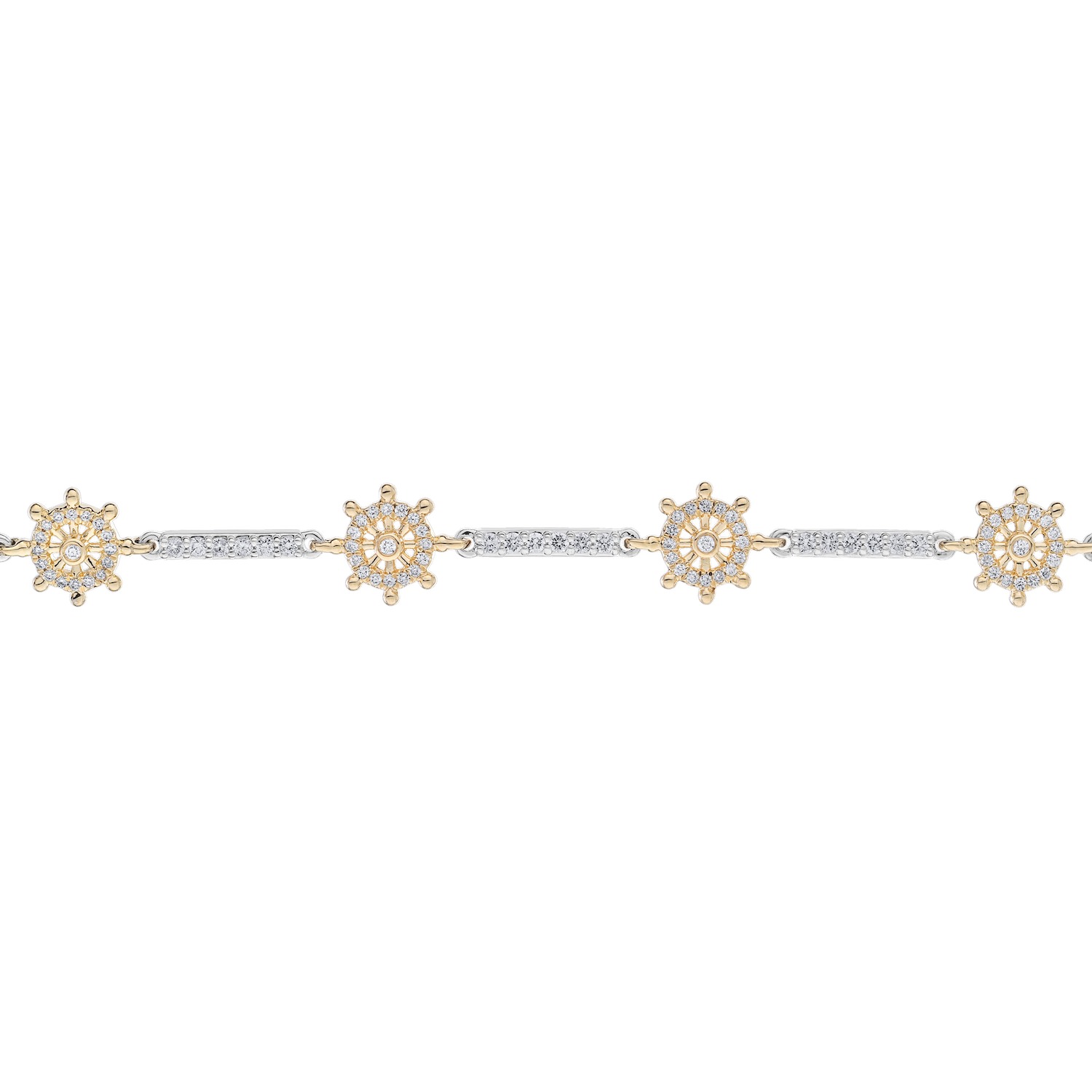 BluSea&trade; 14K Two Tone Bracelet Ships Wheel Diamond Bars Between Diamond 1.00 Ctw