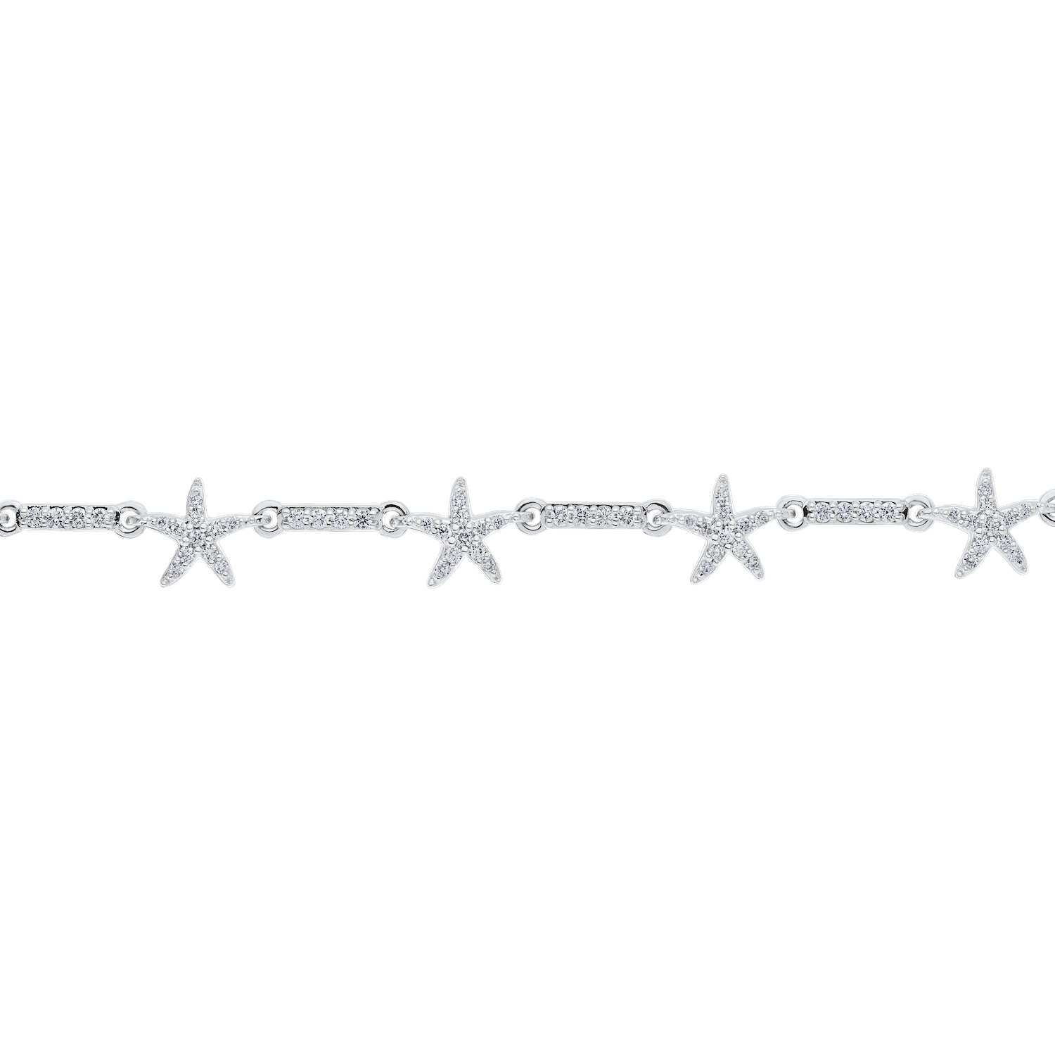 OCEANITY &trade; 14k White Gold Bracelet Line of Starfish with Pave Bars Between Diamond 1.00 Ctw
