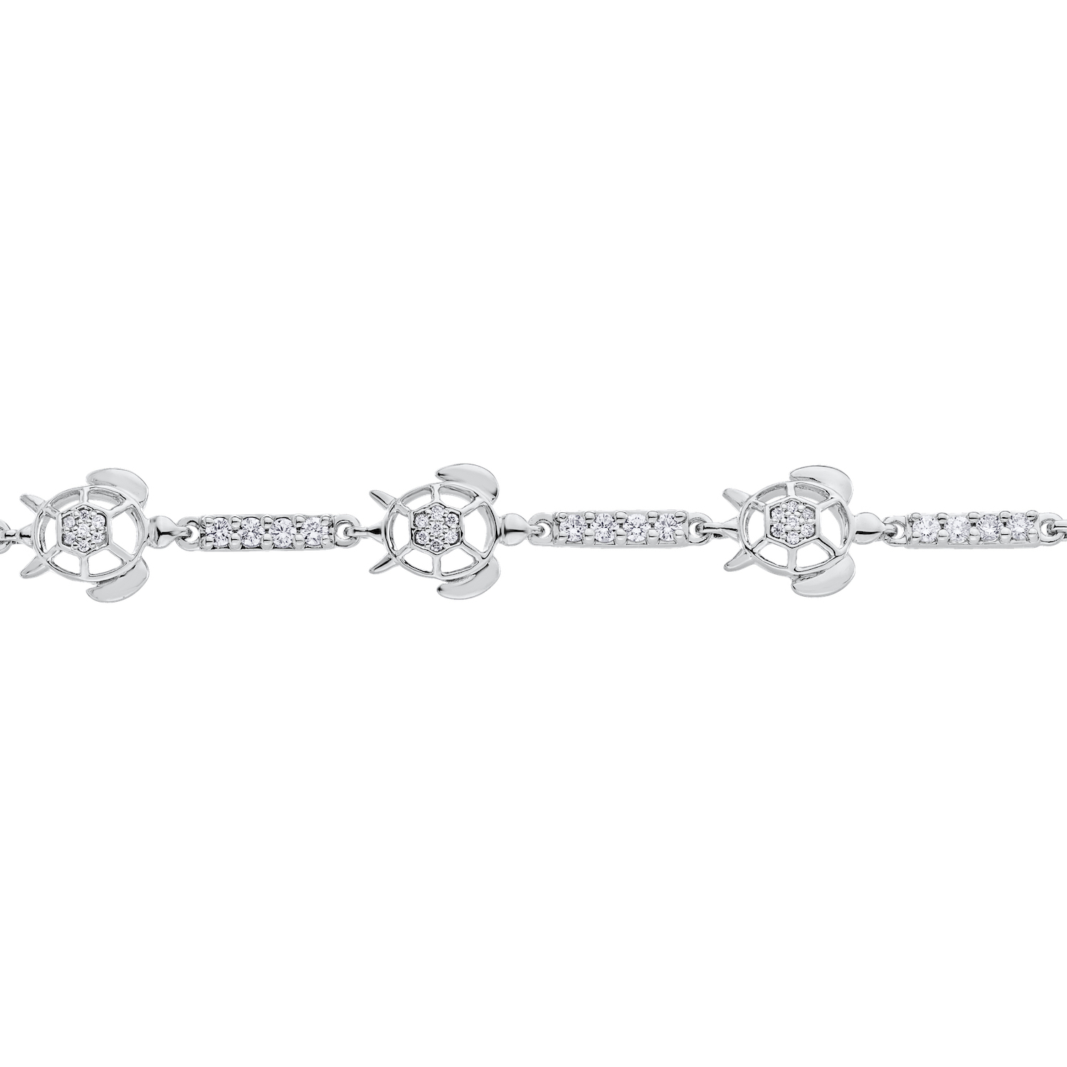 OCEANITY &trade; 14k White Gold Bracelet Turtles with Pave Set Bars Between Diamond 0.98 Ctw