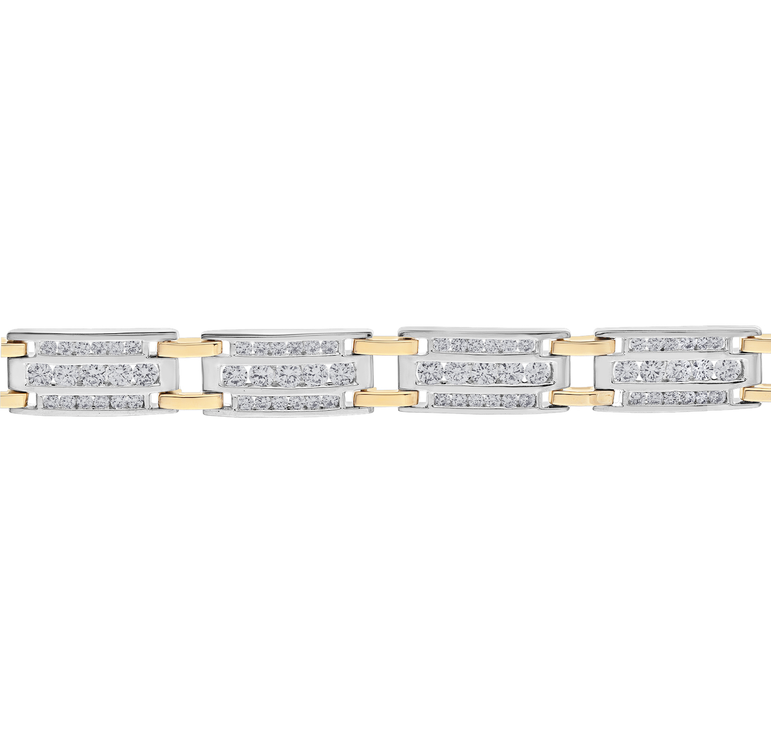 Shefian&trade; 14K Two Tone Bracelet Men's Three Rows Channel Set Bars with Contrasting Links Between Diamond 5.00 Ctw