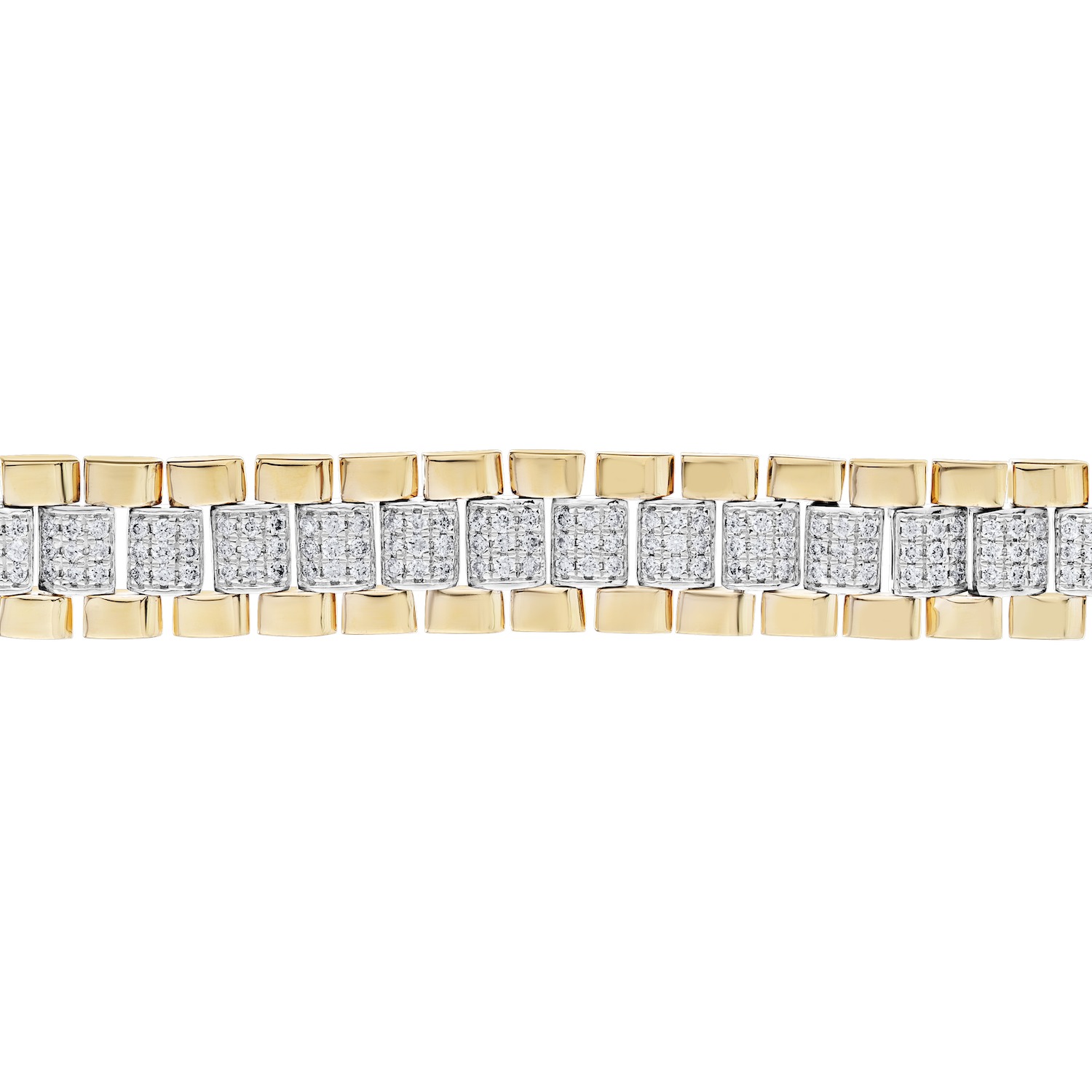 Shefian&trade; 14K Two Tone Bracelet Men's Pave Center Sections with Contrasting Rails Diamond 2.00 Ctw