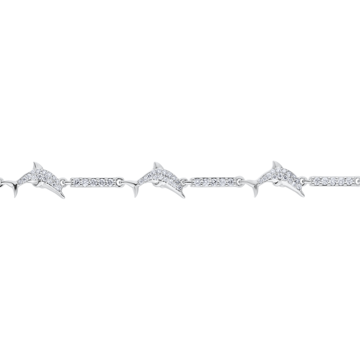 OCEANITY &trade; 14k White Gold Bracelet Line of Dolphins Pave Bars Between Diamond 0.99 Ctw
