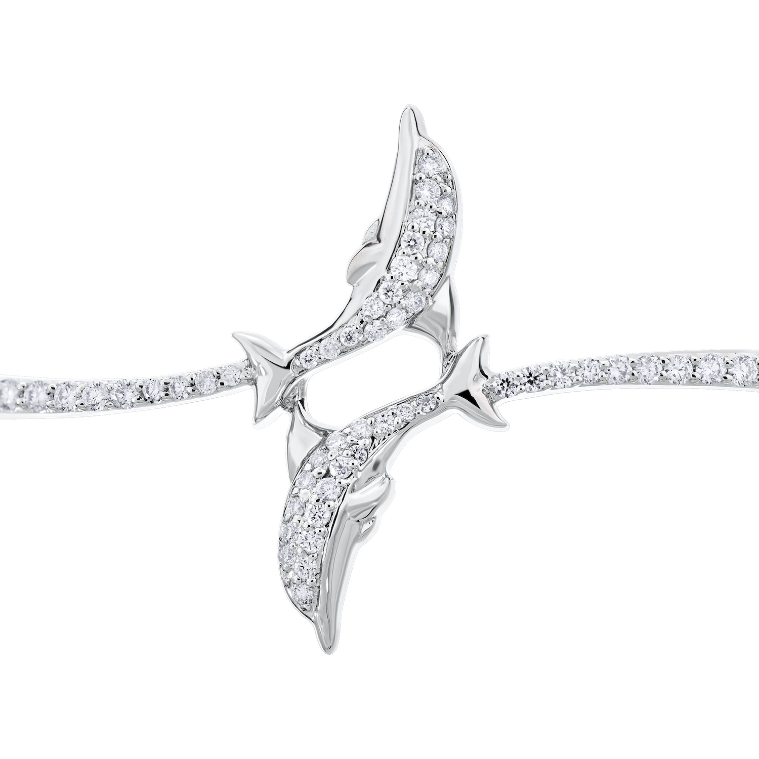OCEANITY &trade; 14k White Gold Bracelet Bypass Pave Dolphins Hinged with Security Lock Diamond 0.48 Ctw