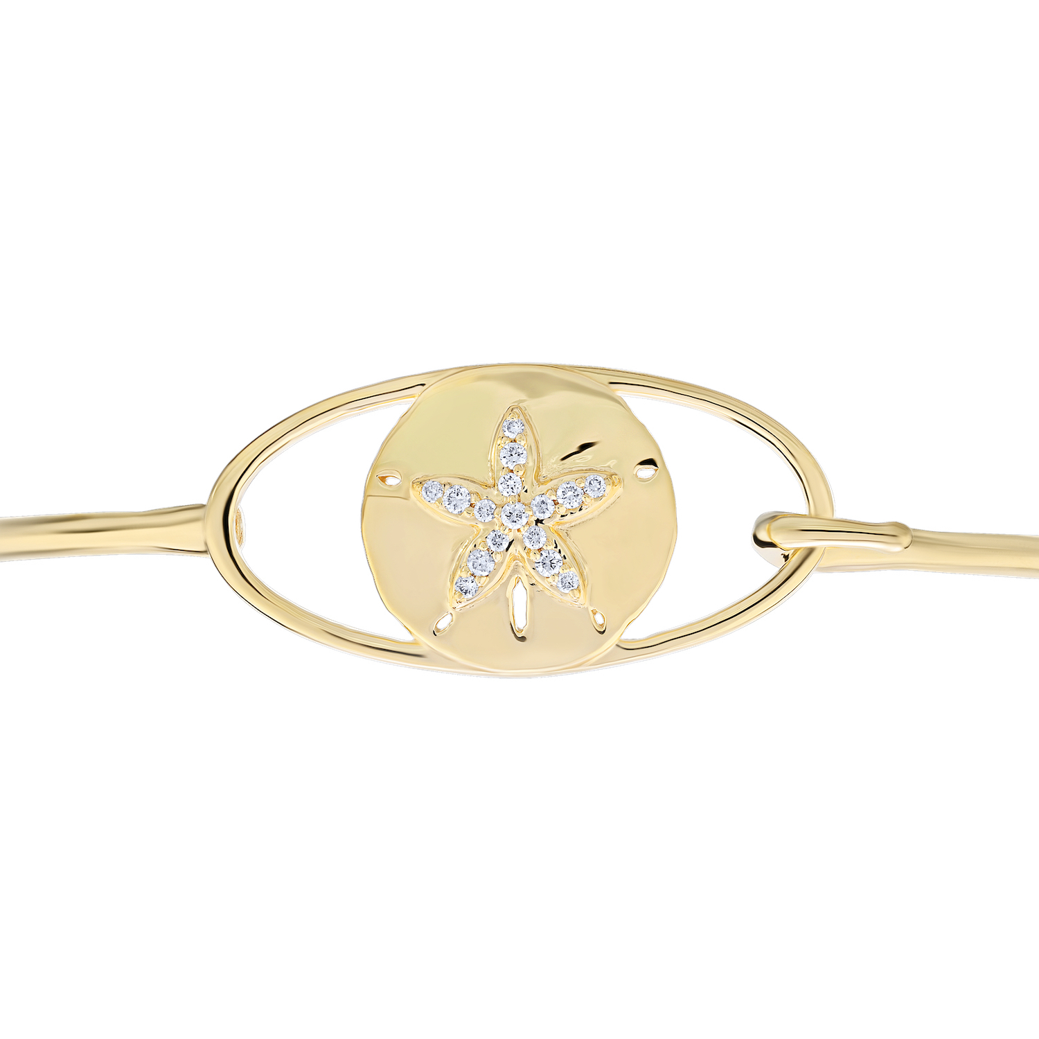 OCEANITY &trade; 14k Yellow Gold Bangle Sand Dollar in Oval Frame Hook & Eye Closure Diamond 0.06 Ctw