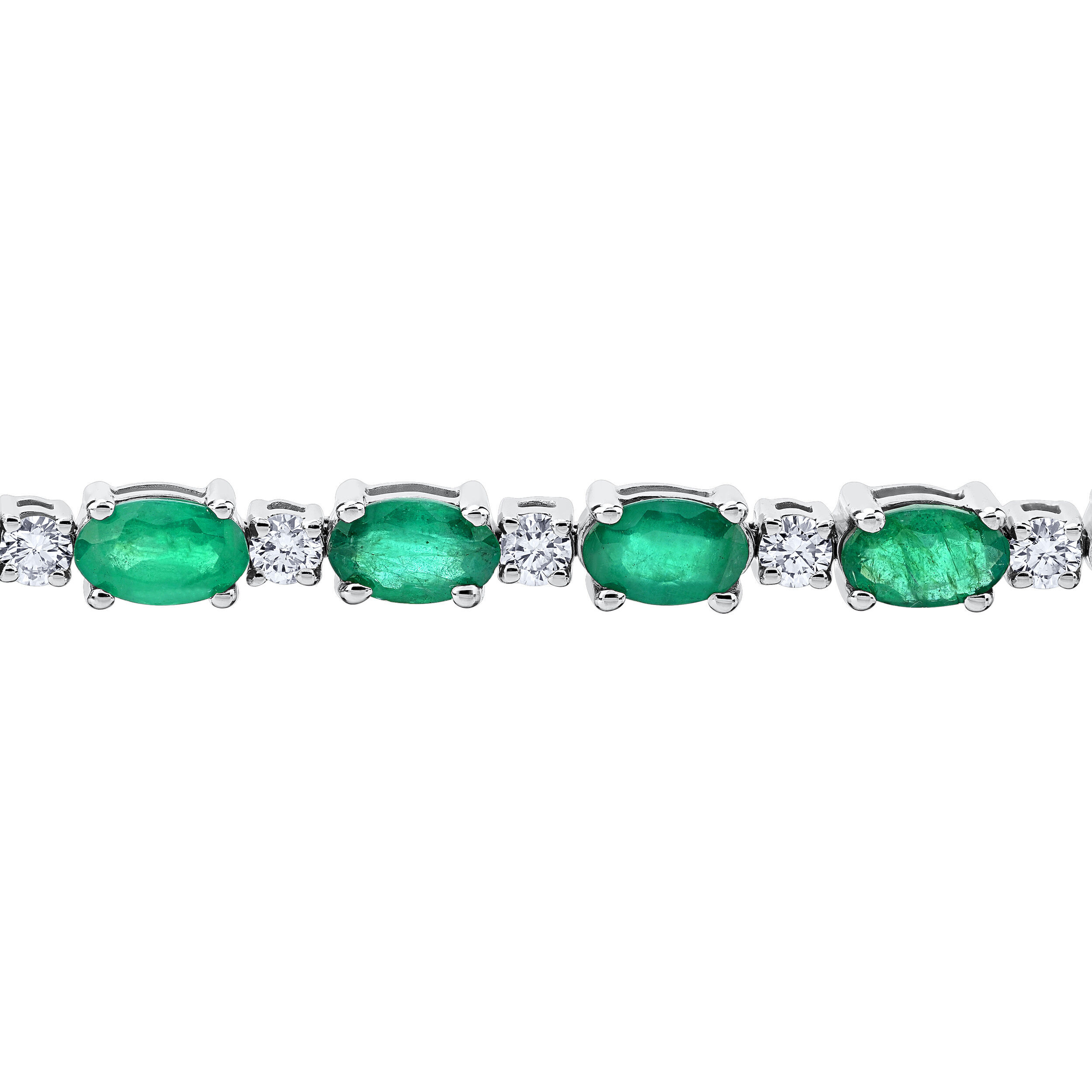 Majestic Gems&trade; 14k White Gold Oval Color Stone Prong Set with Diamonds Between Emerald & Diamond 8.51 Ctw