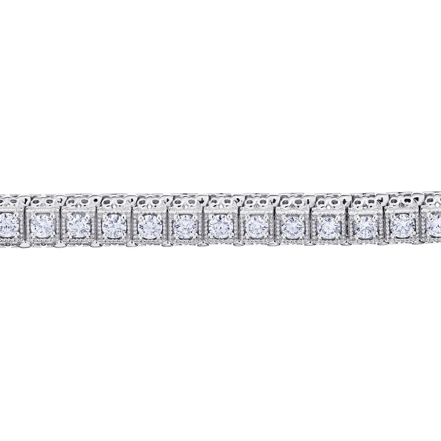 14K White Gold Illusion Square Milgrain Settings with Round Diamonds Bracelet Diamond 5.00 Ctw