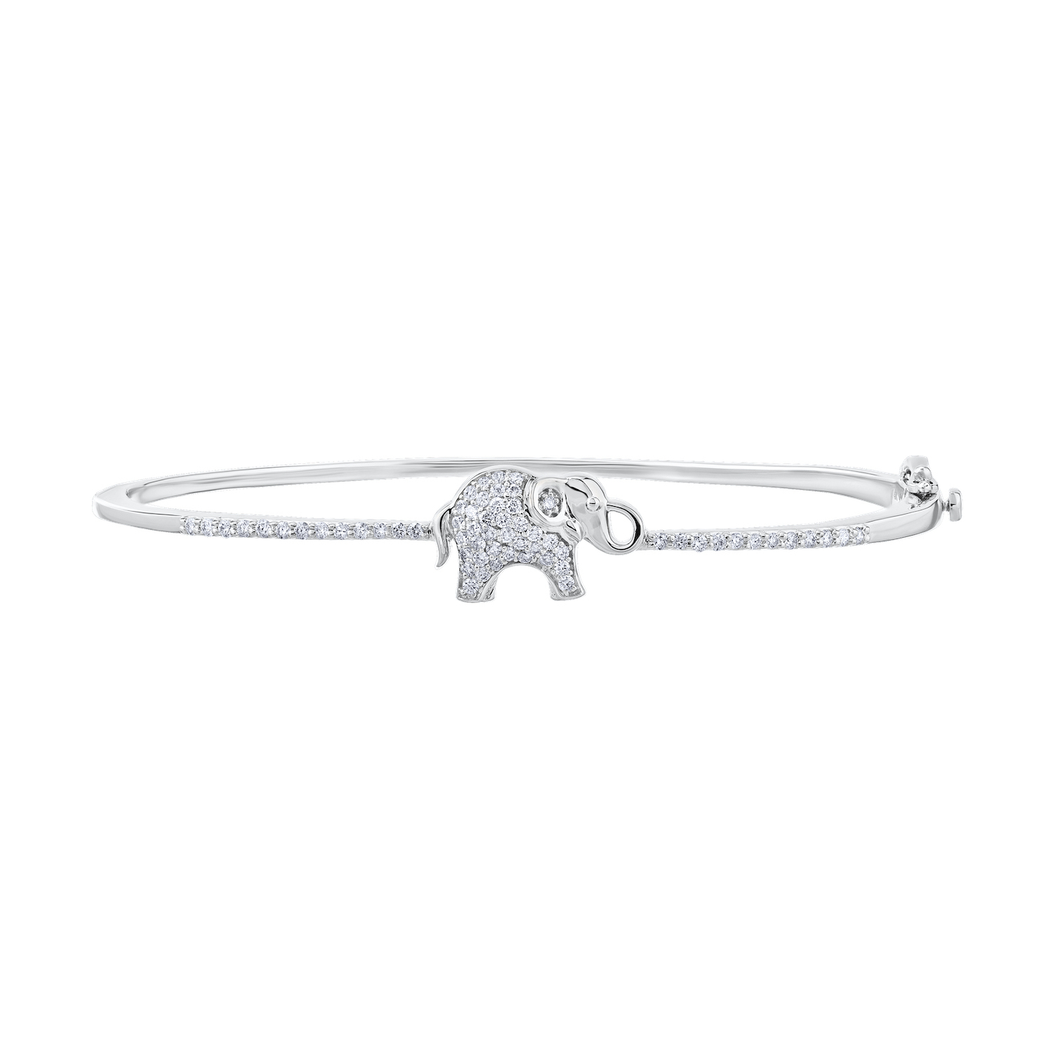 ZooLightful&trade; 14K White Gold Pave Elephant Hinged Bangle Diamond 0.50 Ctw