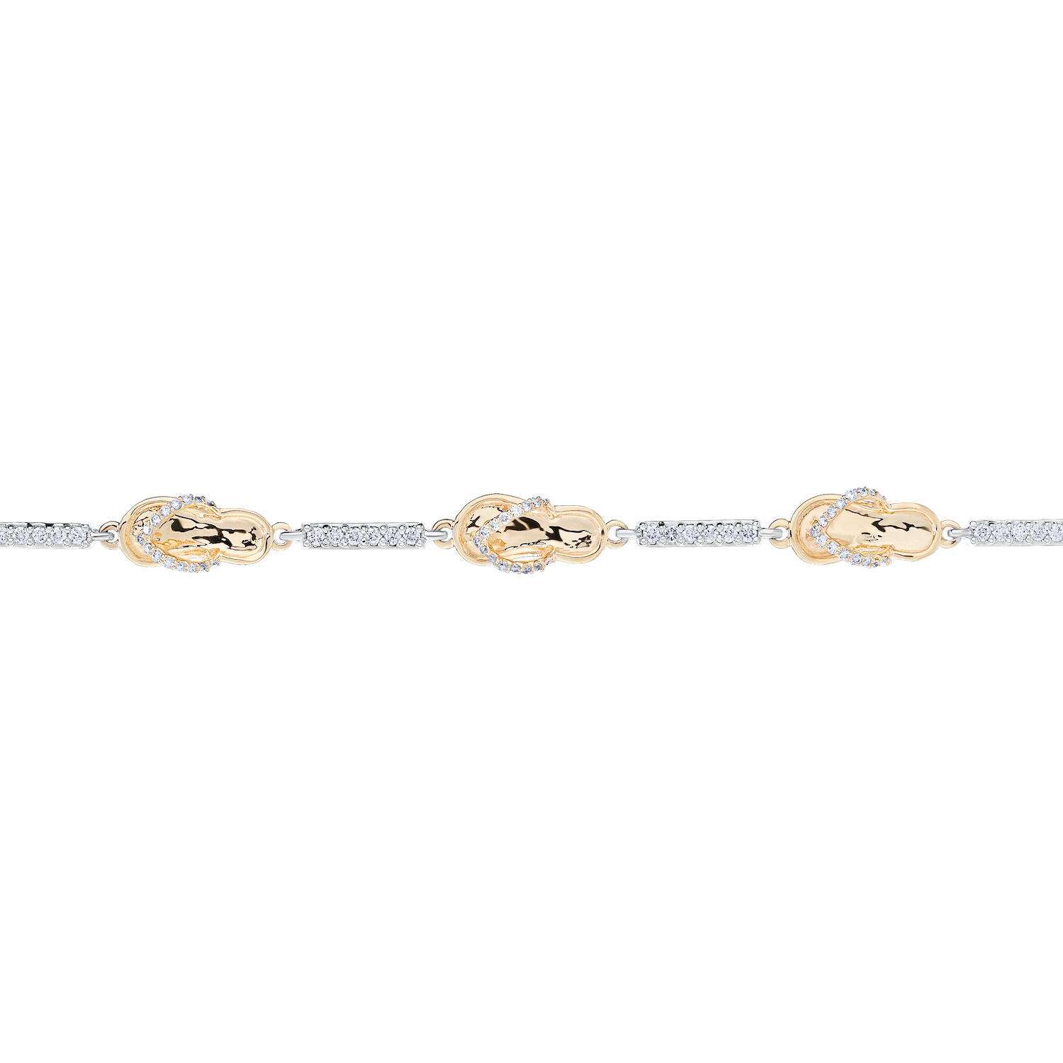 Oceanity&trade; 14K Two Tone Bracelet 7 Polished Flip Flops with Pave Bars Between Diamond 0.75 Ctw