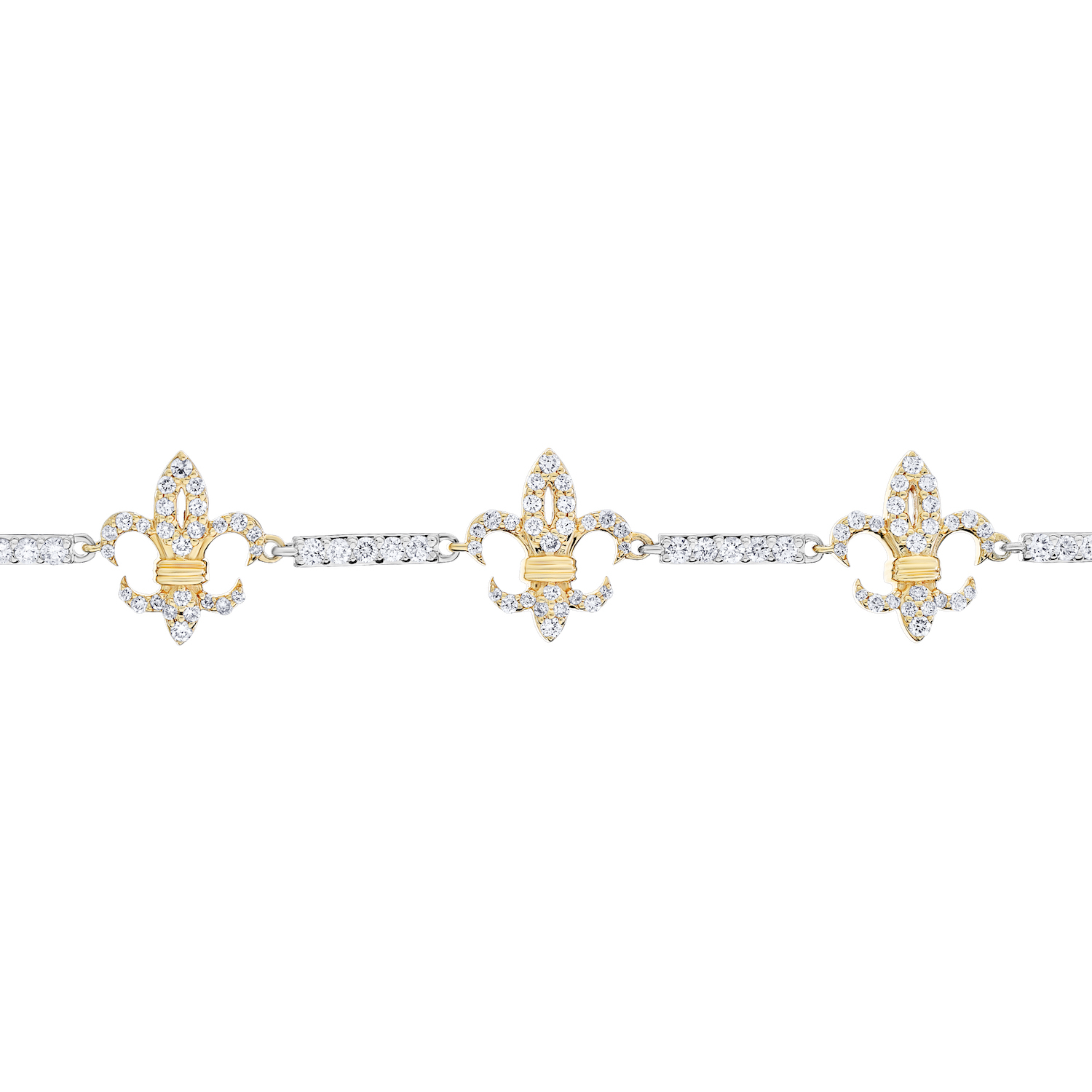 Lis Royale&trade; 14K Two Tone Fleur-De-Lis with Diamond Bars Between Bracelet 2.00 Ctw Diamond