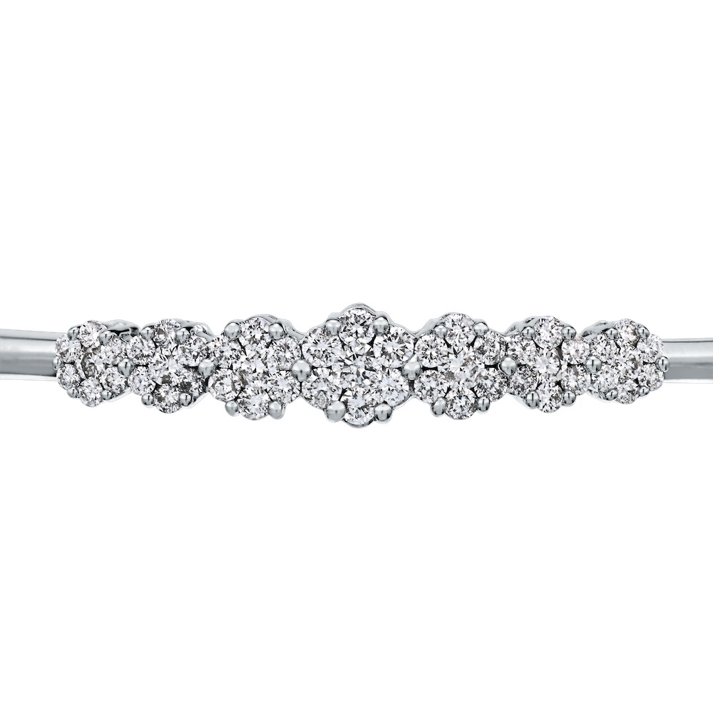 Diamond Bouquet&trade; 14K White Gold Diamond 5 Graduating Clusters HInged Bangle 1.00 Ctw