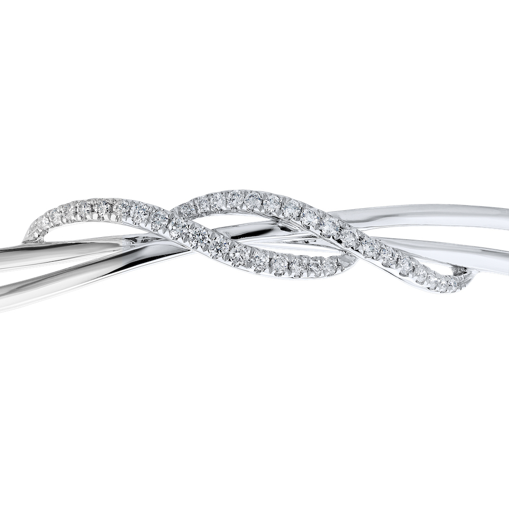14K White Gold Polished Hinged with Diamond Overlay Bangle Diamond 0.25 Ctw