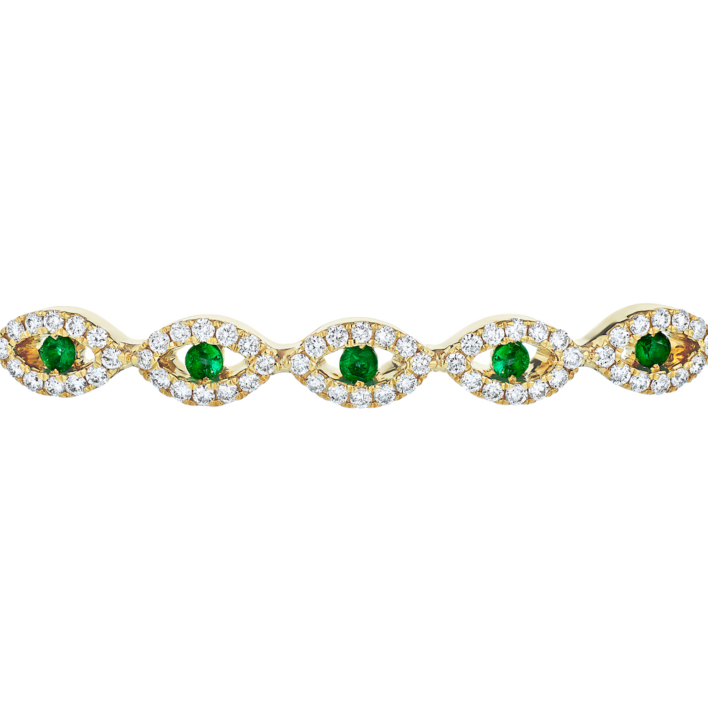 Majestic Gems&trade; 14k Yellow Gold 7 Color Stones Set Between Marquise Shape Hinged Emerald & Diamond 1.00 Ctw