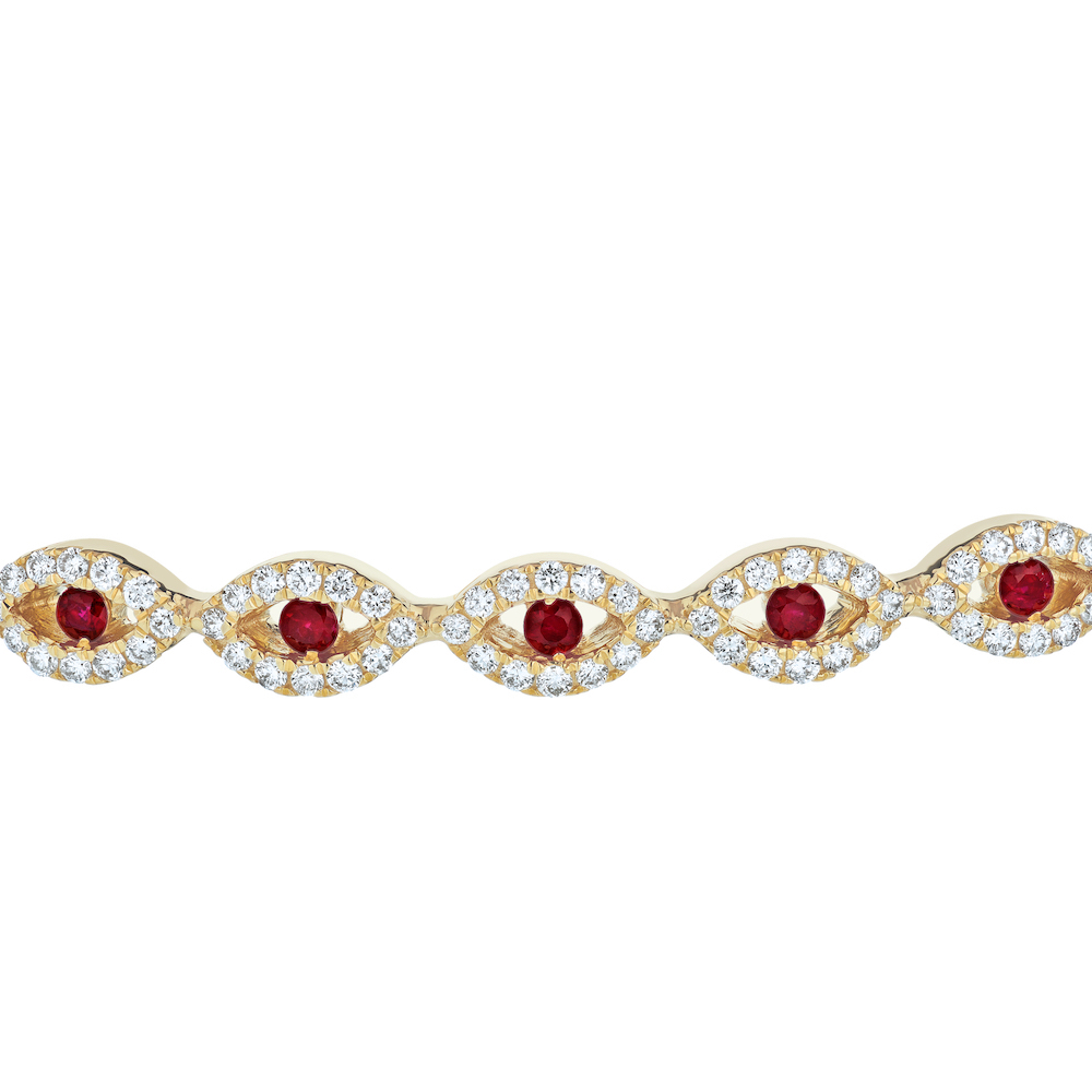 Majestic Gems&trade; 14k Yellow Gold 7 Color Stones Set Between Marquise Shape Hinged Ruby & Diamond 1.00 Ctw