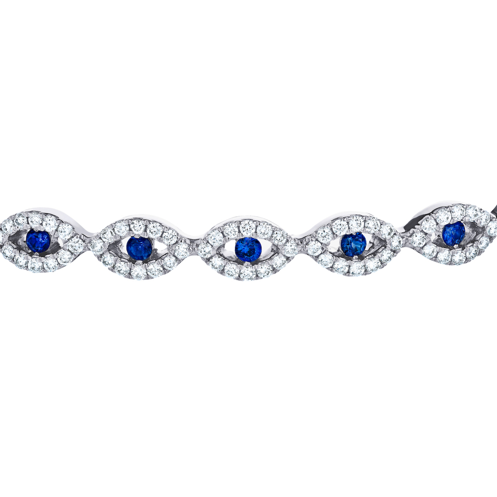 Majestic Gems&trade; 14k White Gold 7 Color Stones Set Between Marquise Shape Hinged Blue Sapphire & Diamond 1.00 Ctw