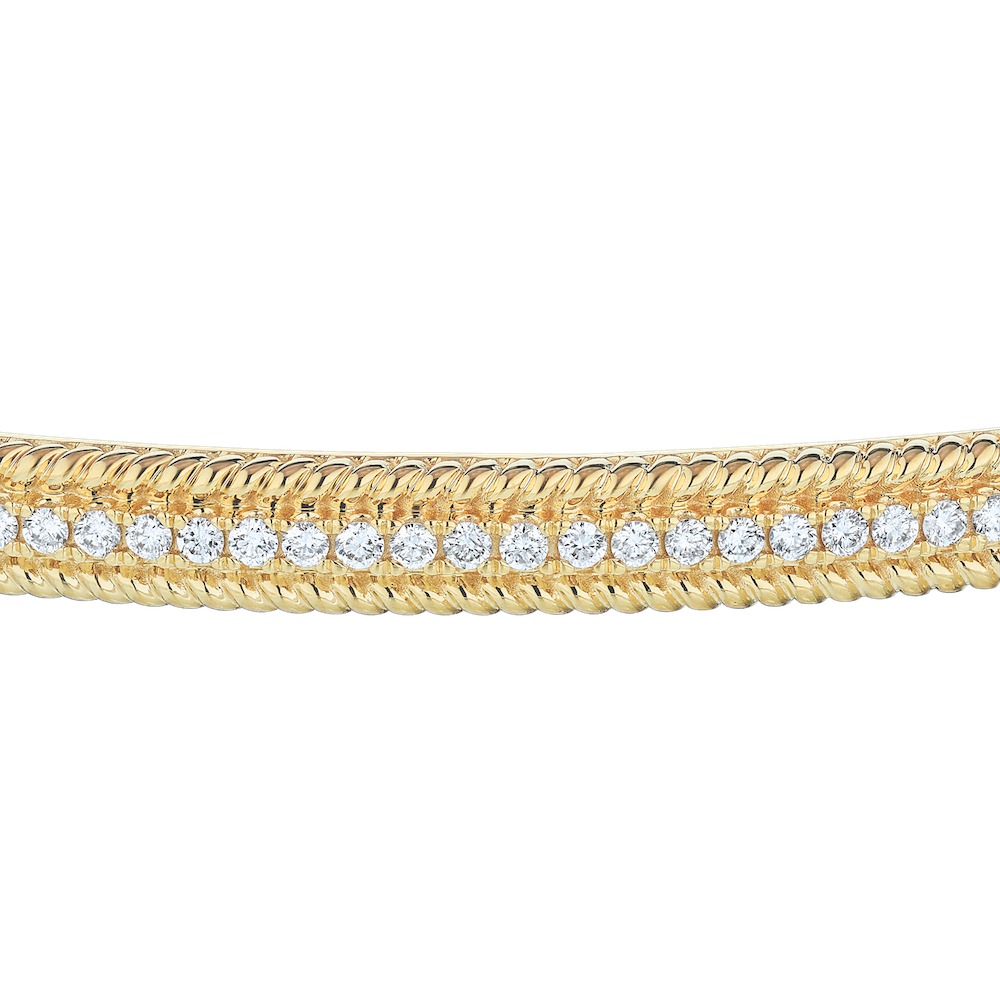 14K Yellow Gold Pave Row Between Twisted Rails Bangle Diamond 0.50 Ctw