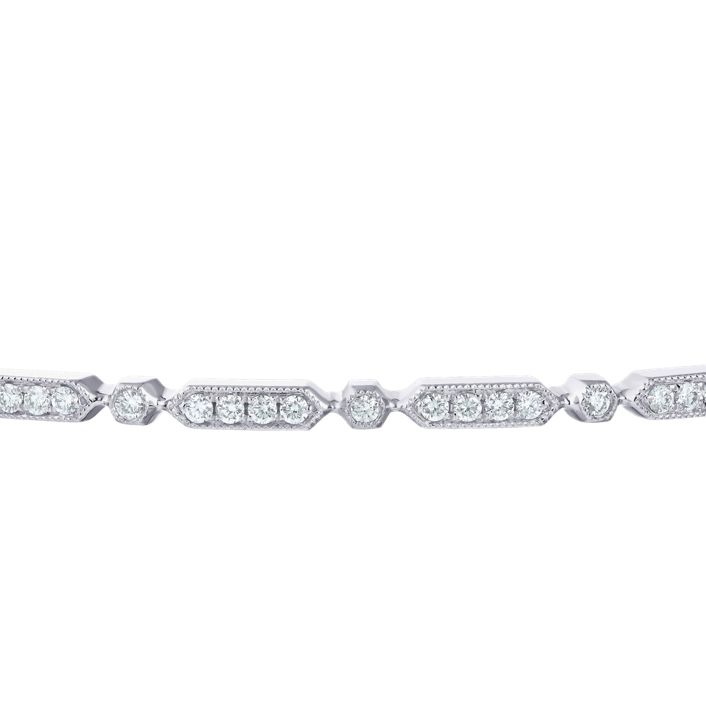 14K White Gold Alternating 4 & 1 Sections Hinged Bangle Diamond 0.40 Ctw