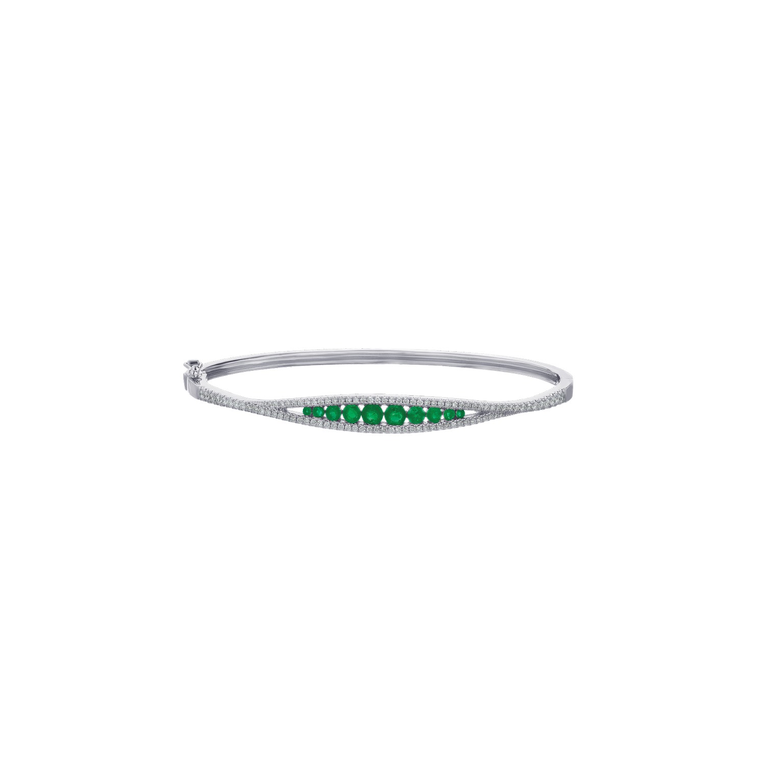 Majestic Gems&trade; 14k White Gold Graduated Color Channel Set Center with Diamond Rails Hinged Emerald & Diamond 1.426 Ctw