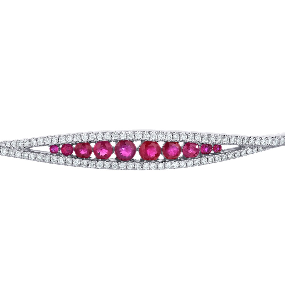 Majestic Gems&trade; 14k White Gold Graduated Color Channel Set Center with Diamond Rails Hinged Ruby & Diamond 1.426 Ctw