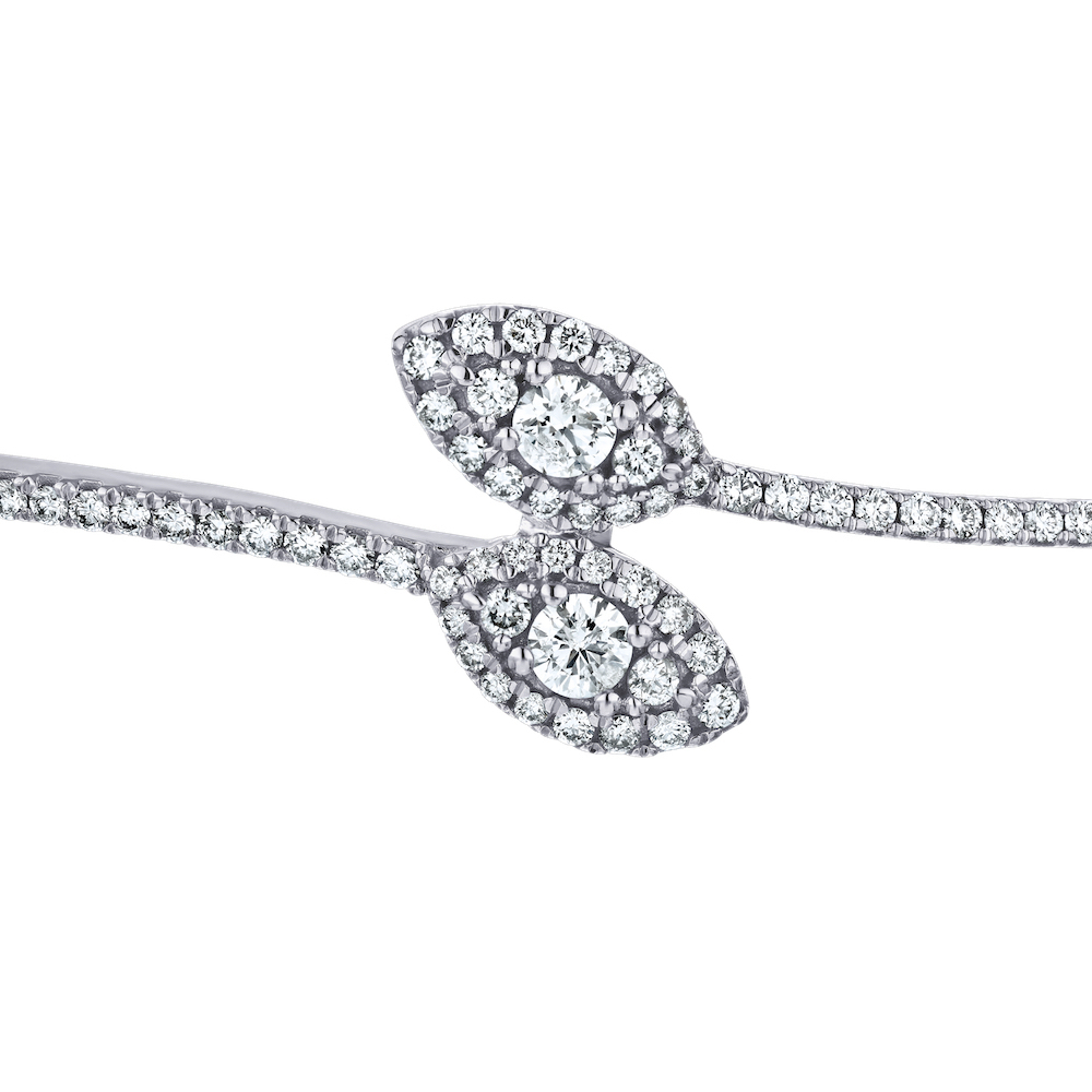 14K White Gold Open Ended Bypass with Marquise Shape Clusters Bangle Diamond 1.00 Ctw