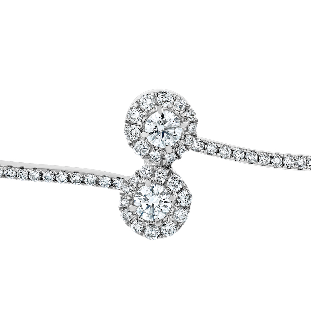 14K White Gold Open Ended with Round Clusters Hinged Bangle Diamond 1.00 Ctw