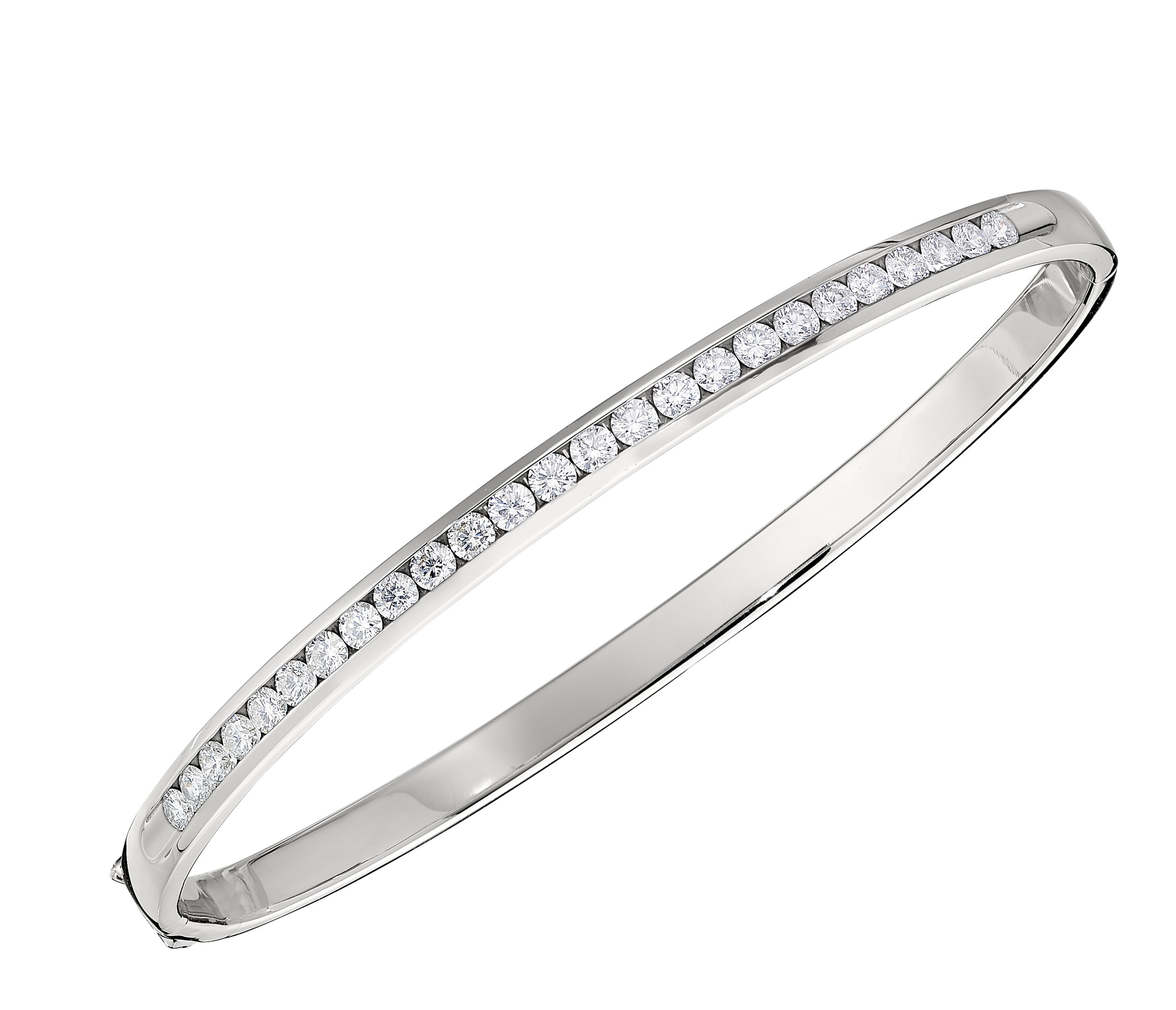 14K White Gold Classic Channel Set Hinged Bangle Diamond 1.50 Ctw