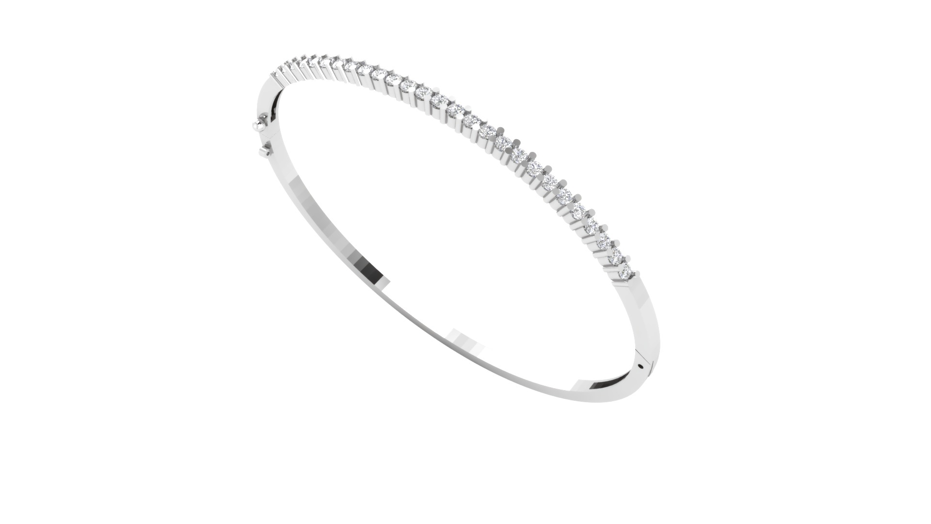 14K White Gold Shared Prong Set Half Hinged Bangle Diamond 3.00 Ctw