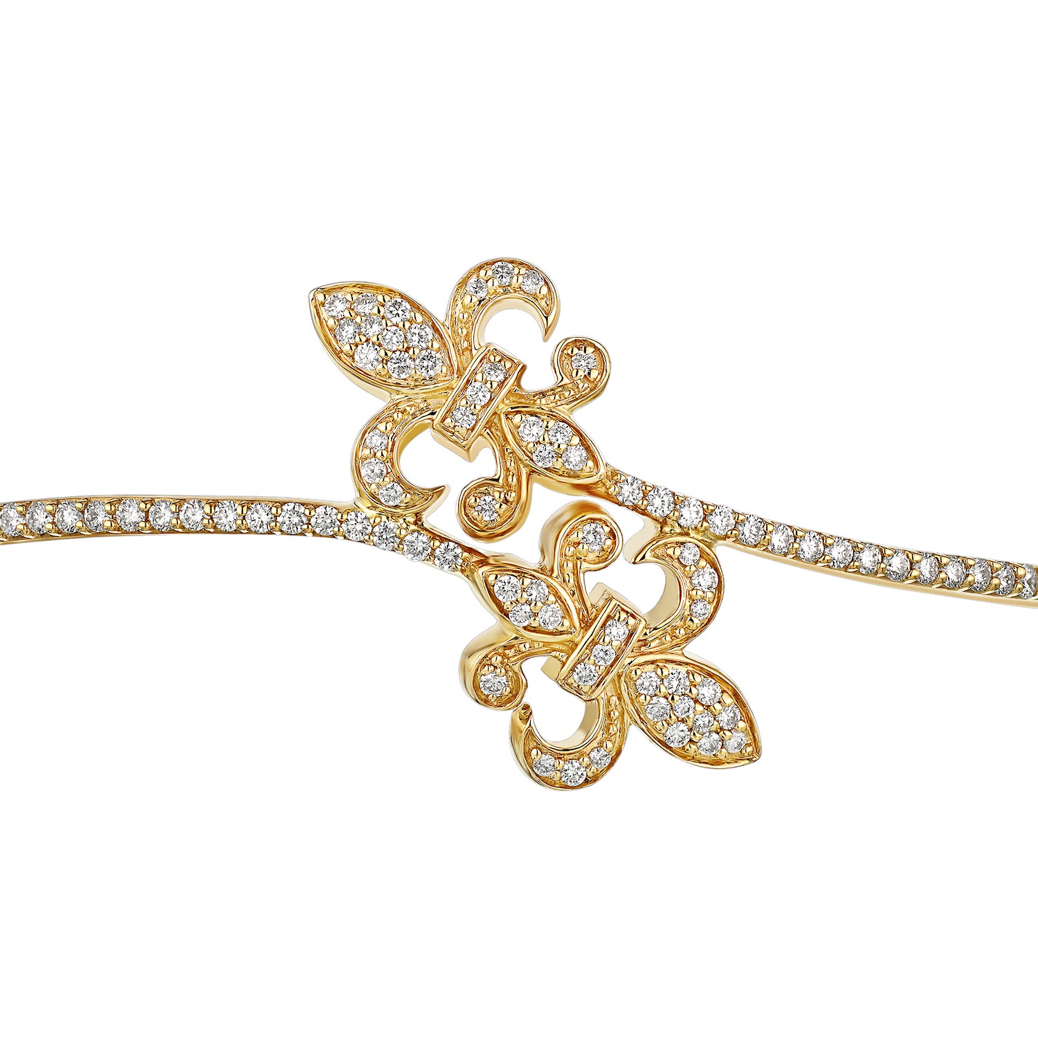Lis Royale&trade; 14K Yellow Gold Bypass Pave Set Fleur-De-Lis Bangle 1.00 Ctw Diamond