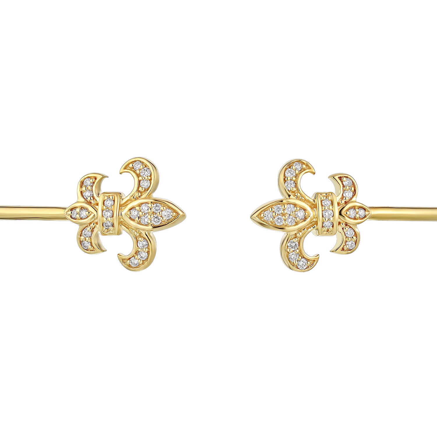 Lis Royale&trade; 14K Yellow Gold Round Wire Open Ended with Pave Fleur-De-Lis Bangle 0.25 Ctw Diamond