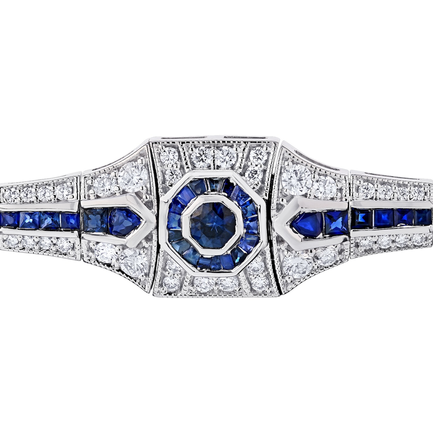 Vintage Treasures&trade; 14k White Gold Sapphire & Diamond Art Deco Style Bracelet Diamond & Blue Sapphire 3.00 Ctw