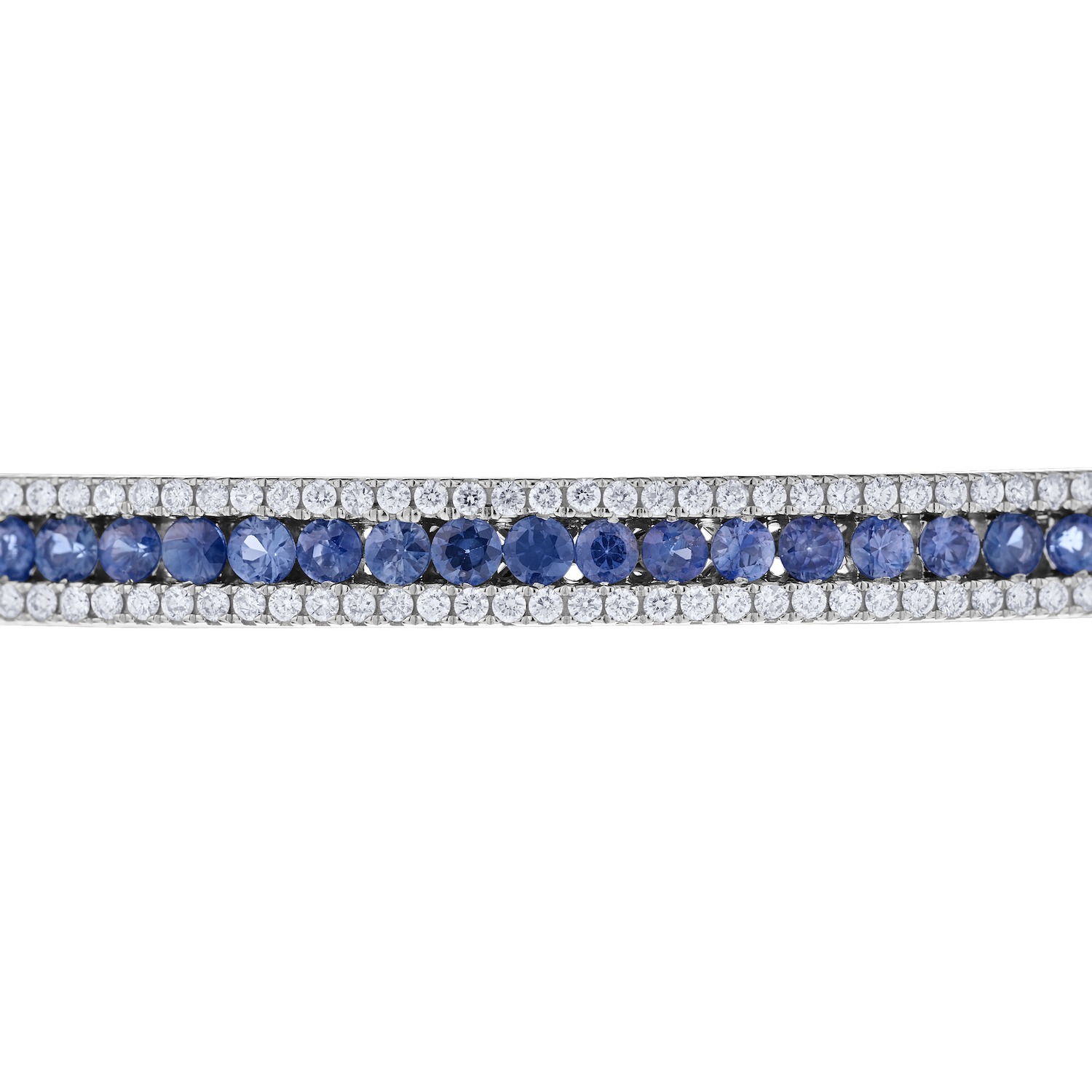 Majestic Gems&trade; 14k White Gold Channel Set Color with Diamond Rails Blue Sapphire & Diamond 5.35 Ctw