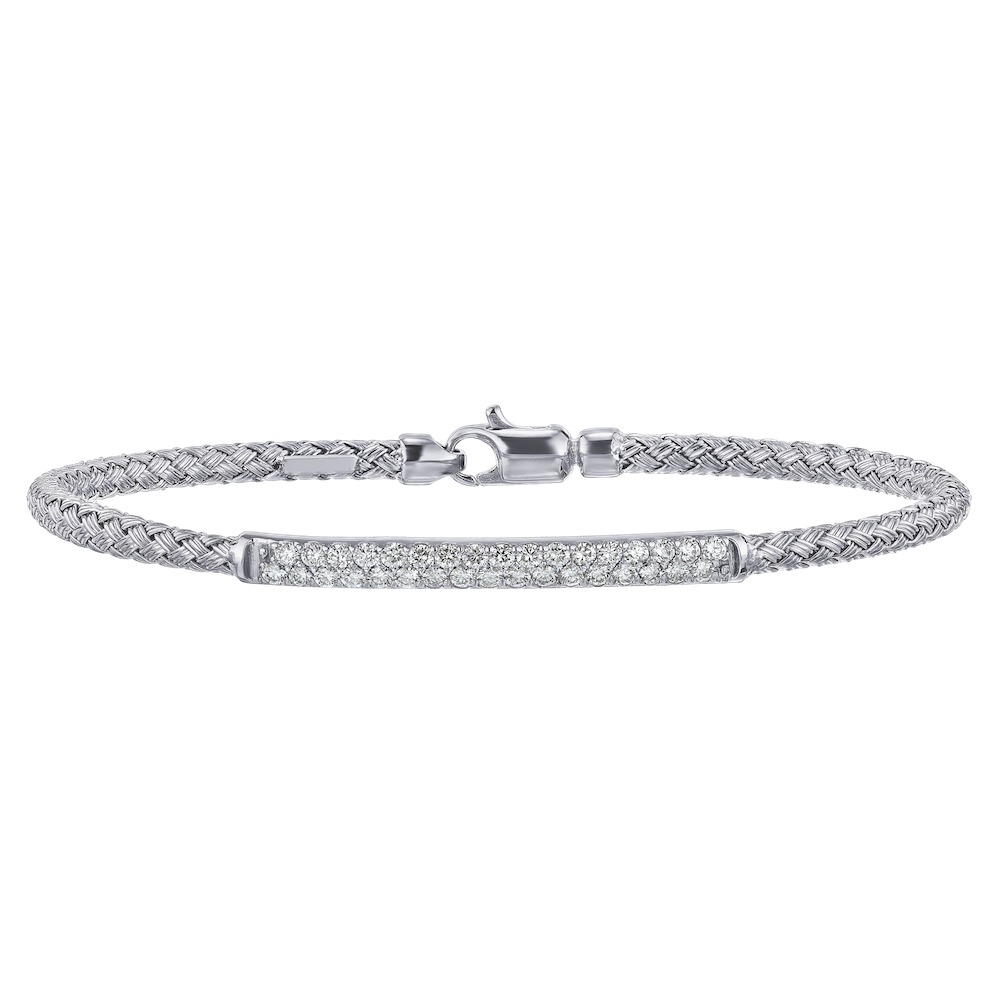 14K White Gold Flexible with Diamond Section in Front Bangle Diamond 0.75 Ctw