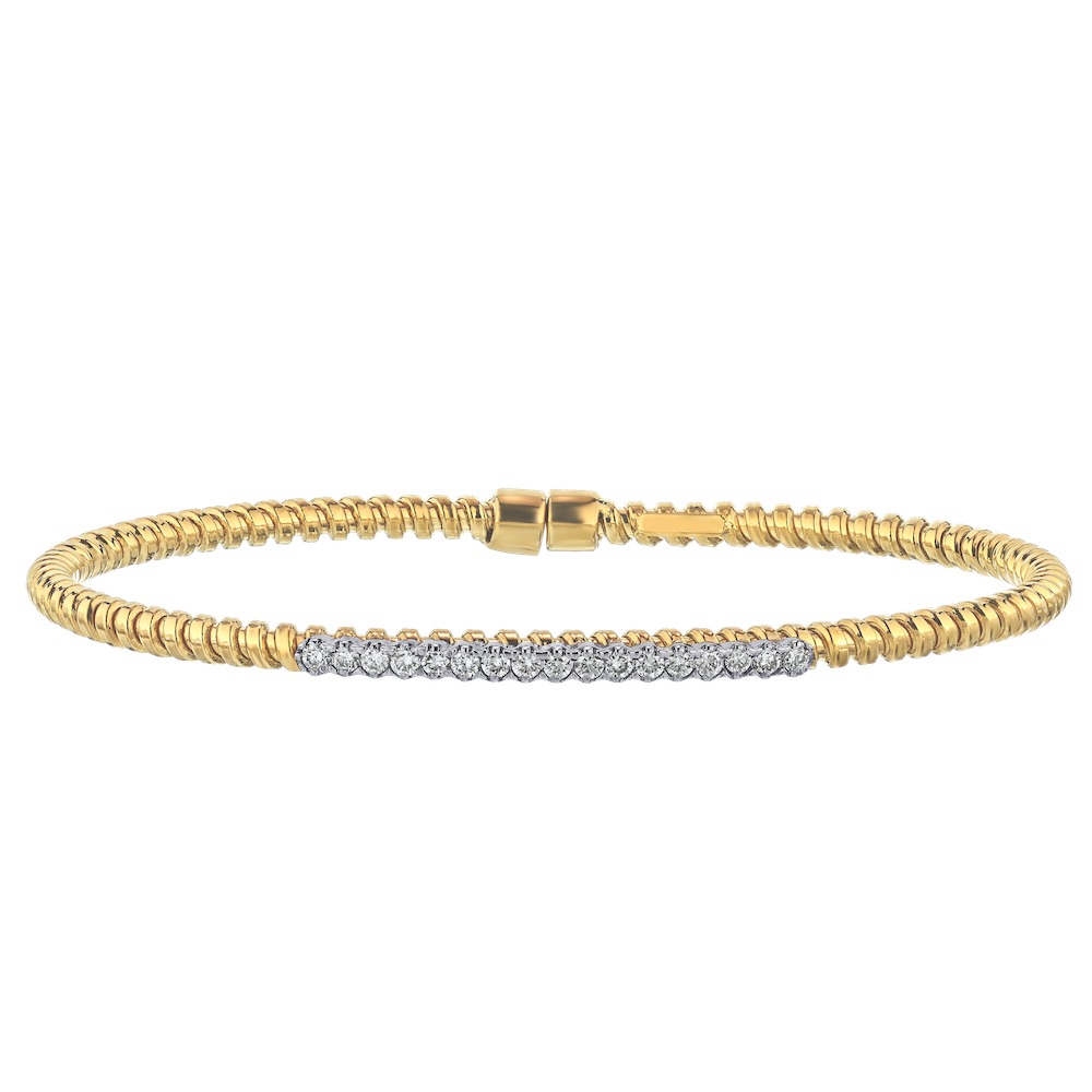 14K Yellow Gold Flexible with Diamond Section in Front Bangle Diamond 0.25 Ctw