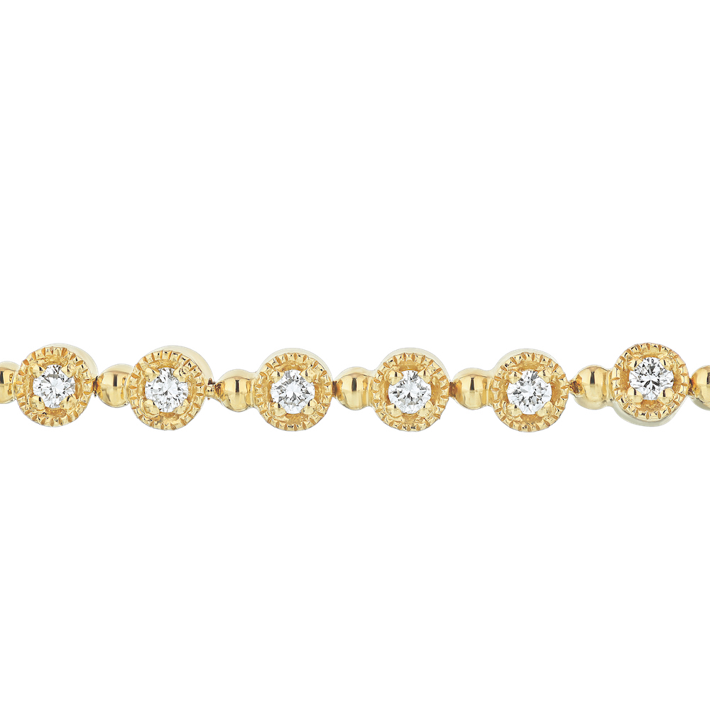 14k Yellow Gold Diamond Milgrain Settings in Straight Line Bracelet 1.00 Ctw