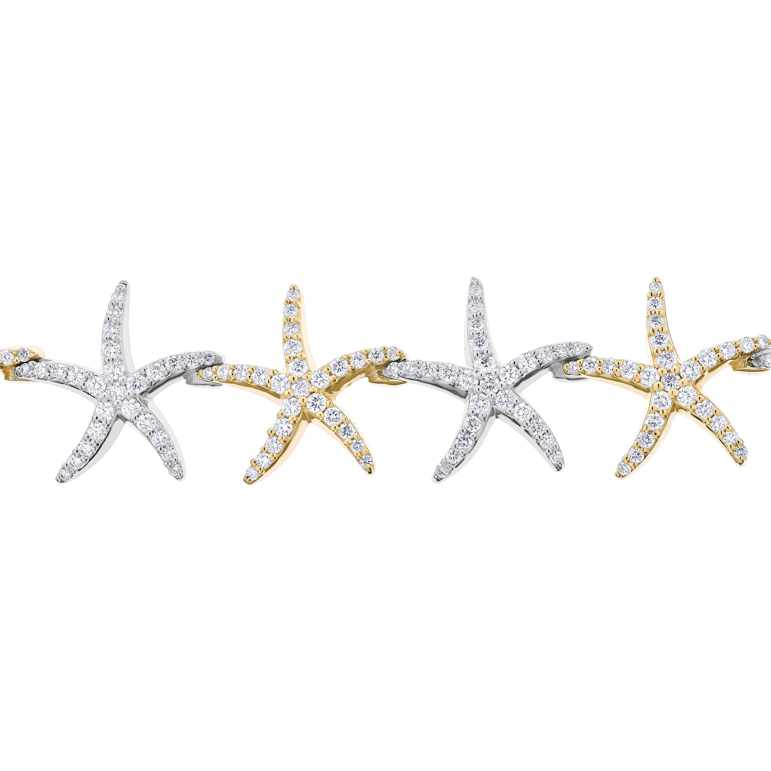 OCEANITY &trade; 14k Two Tone Bracelet Row of Pave Set Starfish Diamond 3.00 Ctw