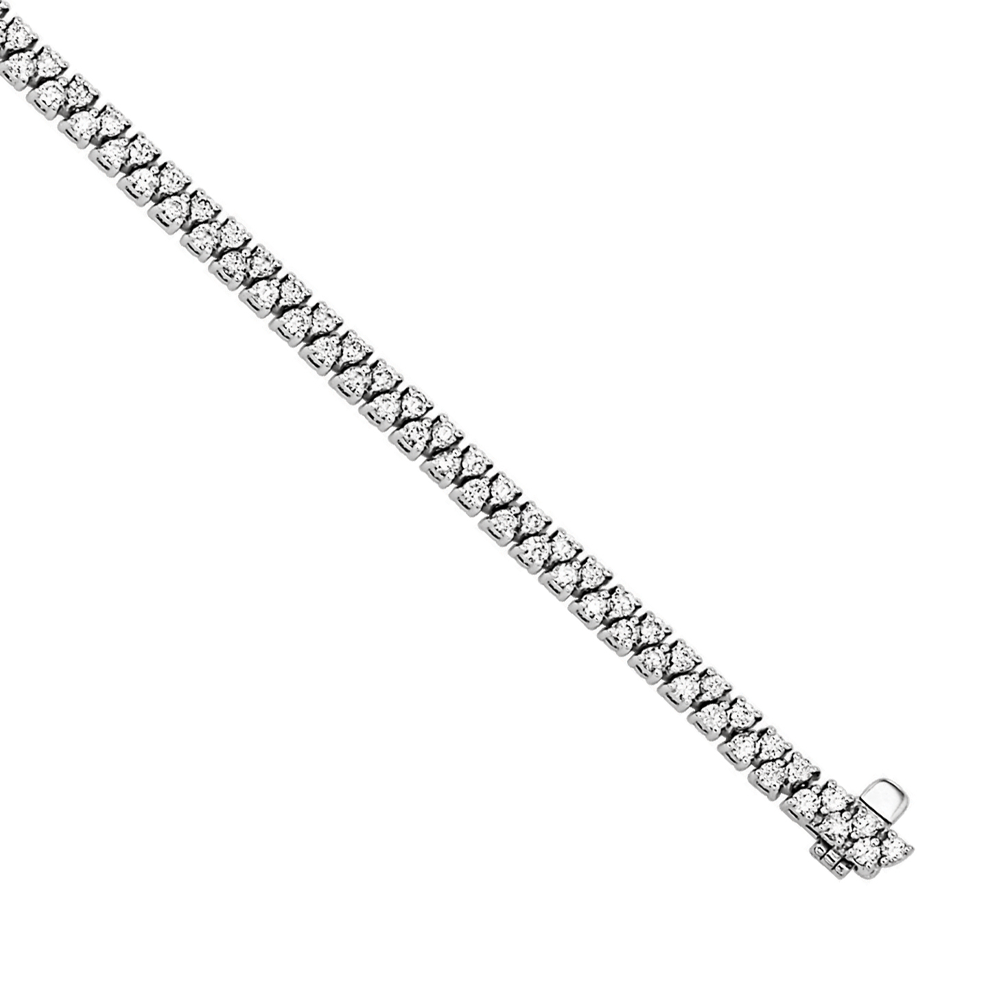 14k White Gold Diamond 2 Row Interlocking Prong Set Bracelet 7.00 Ctw
