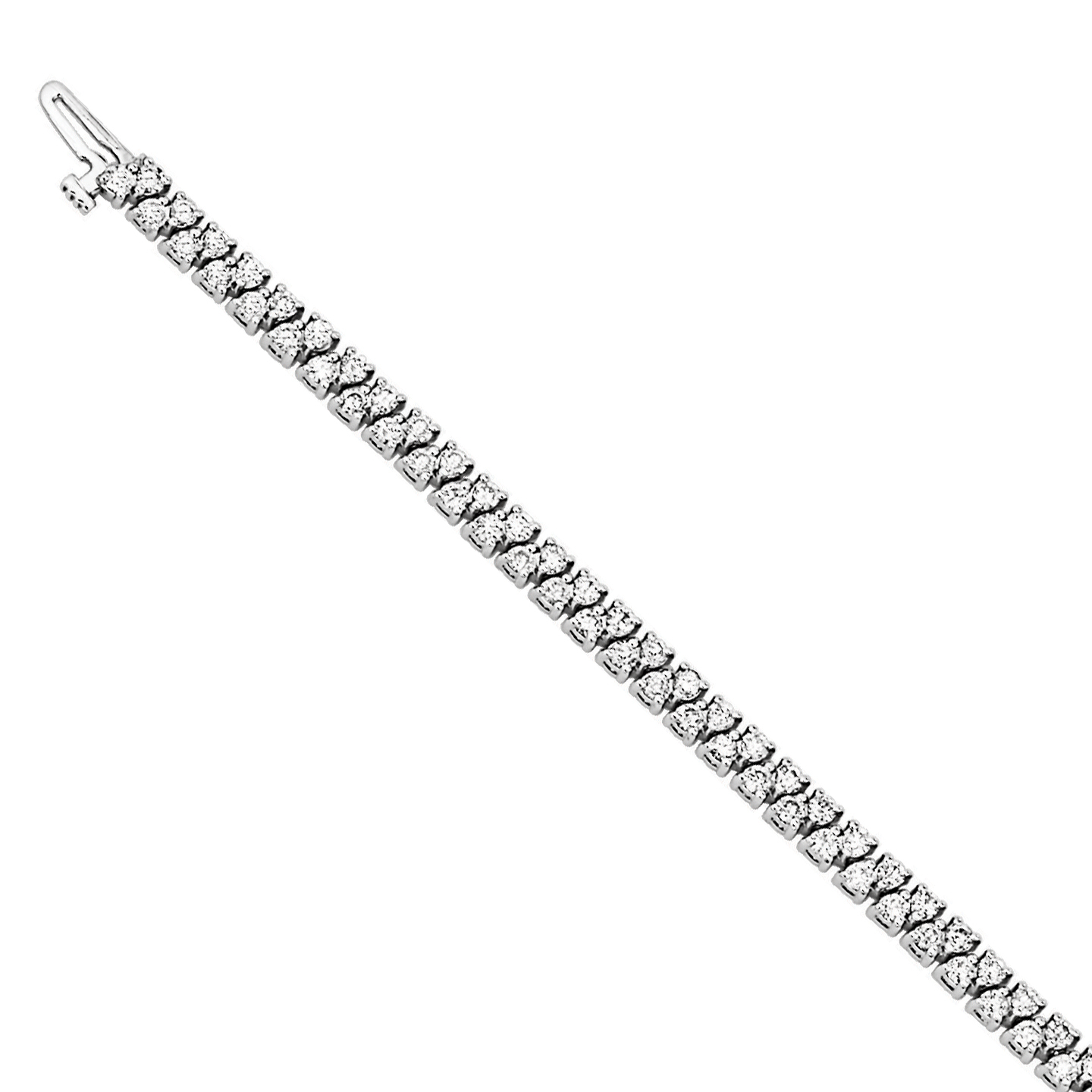 14k White Gold Diamond 2 Row Interlocking Prong Set Bracelet 3.50 Ctw