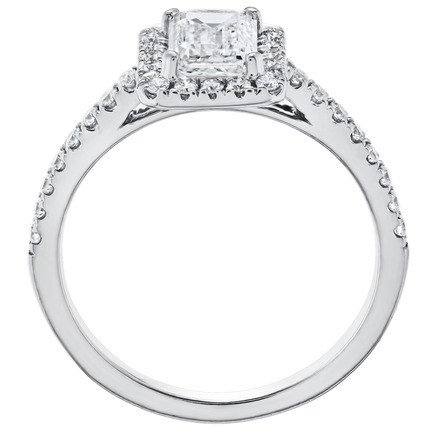 VERDE&trade; 14k White Gold Emerald Cut Halo with Under Rail Ring 1.33 Ctw LAB GROWN DIAMONDS