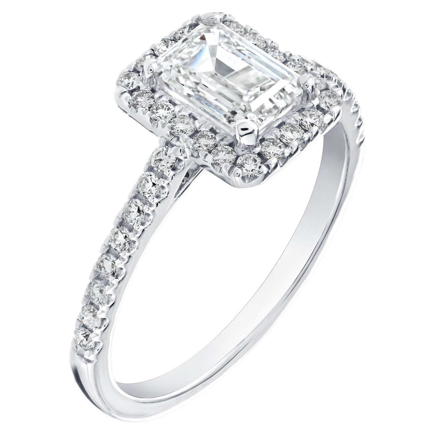 VERDE&trade; 14k White Gold Emerald Cut Halo with Under Rail Ring 1.33 Ctw LAB GROWN DIAMONDS