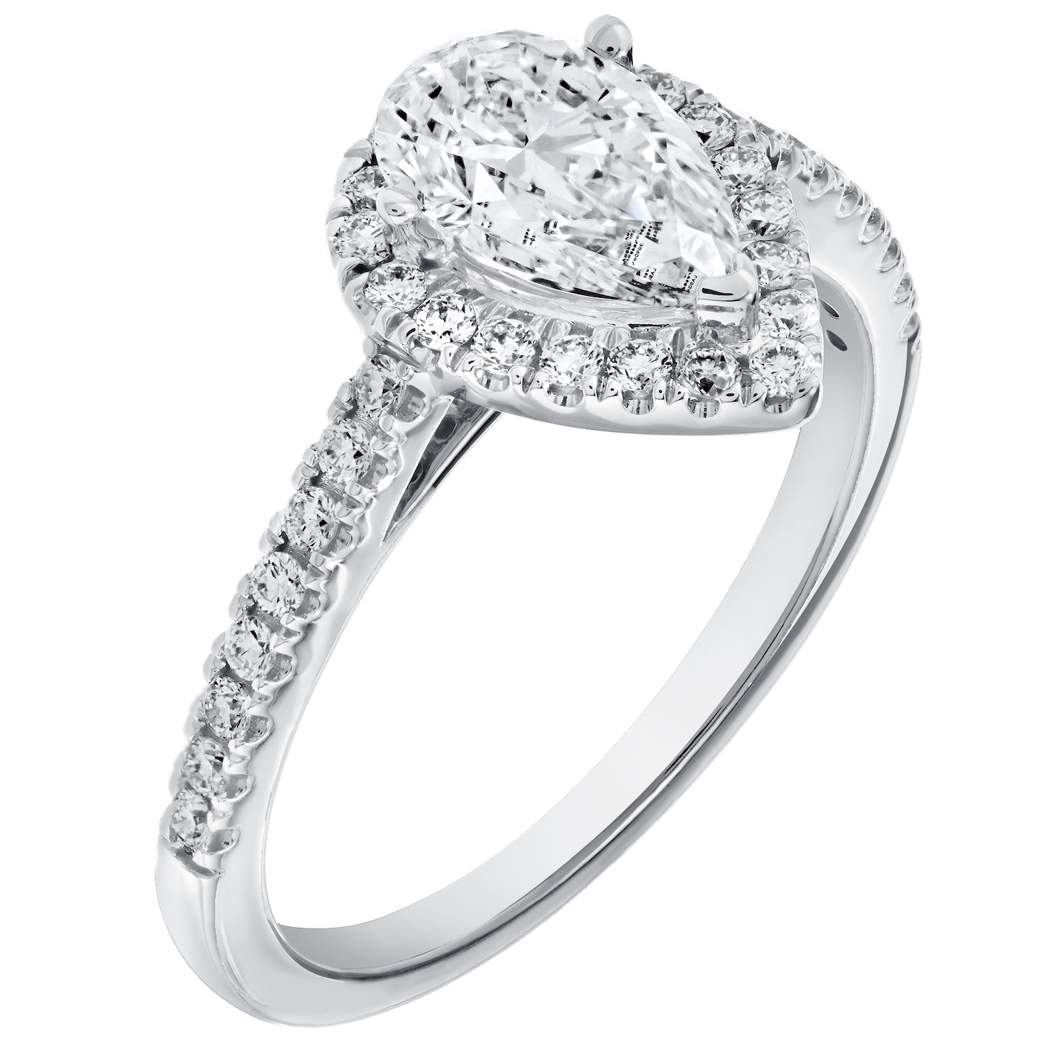 VERDE&trade; 14k White Gold Pear-Shape Halo with Under Rail Ring 1.33 Ctw LAB GROWN DIAMONDS