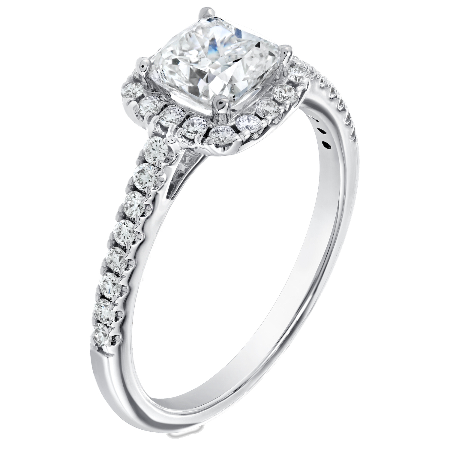 VERDE&trade; 14k White Gold Cushion Halo with Under Rail Ring 1.33 Ctw LAB GROWN DIAMONDS