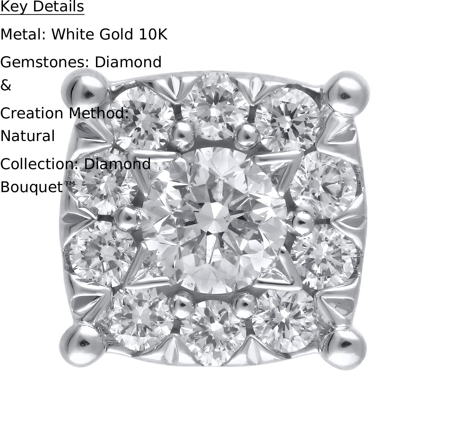 Diamond Bouquet&trade; 10K White Gold Diamond Cushion Shaped Flower Clusters with Push Backs Earrings 0.75 Ctw