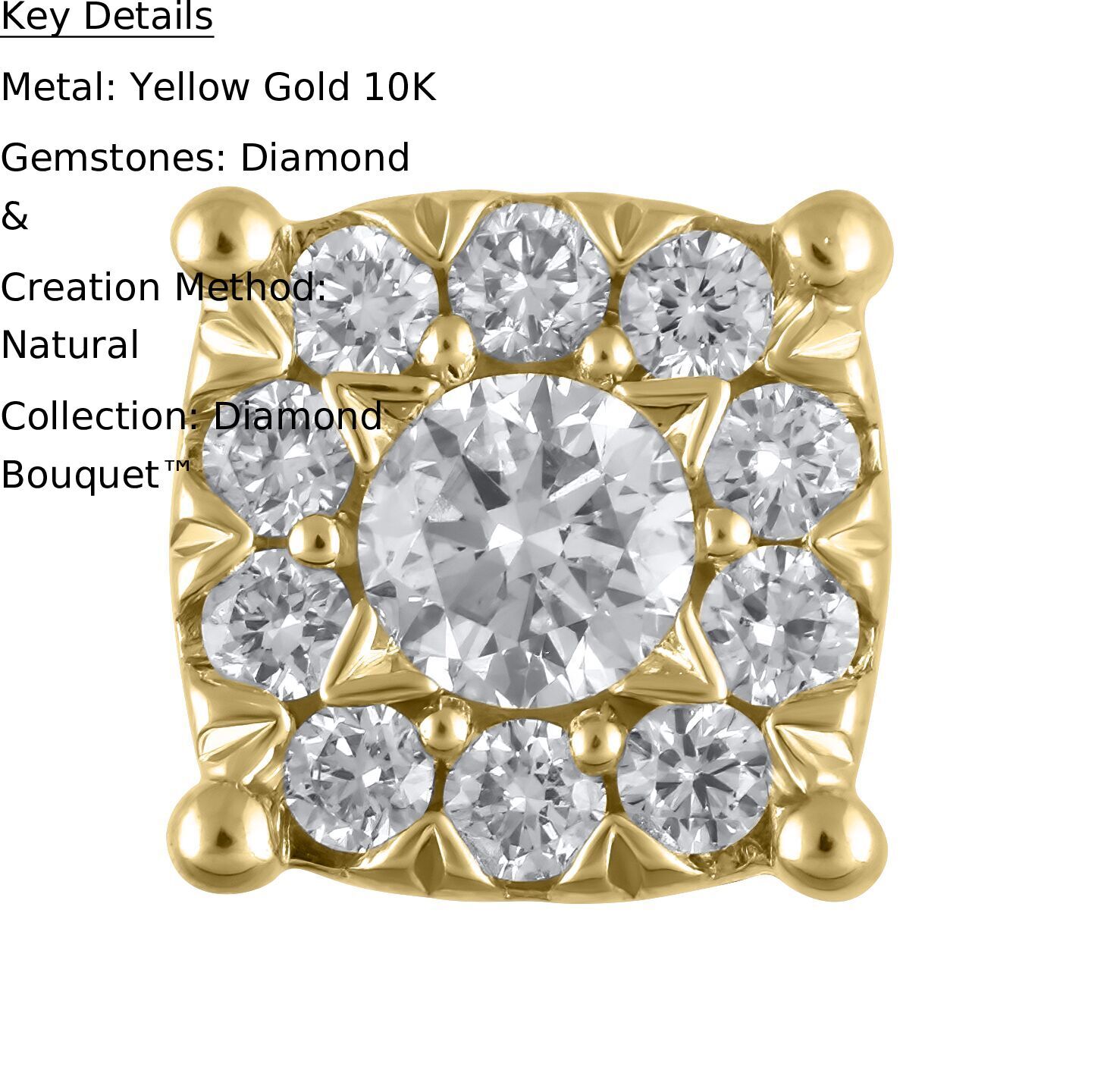 Diamond Bouquet&trade; 10K Yellow Gold Diamond Cushion Shaped Flower Clusters with Push Backs Earrings 0.33 Ctw
