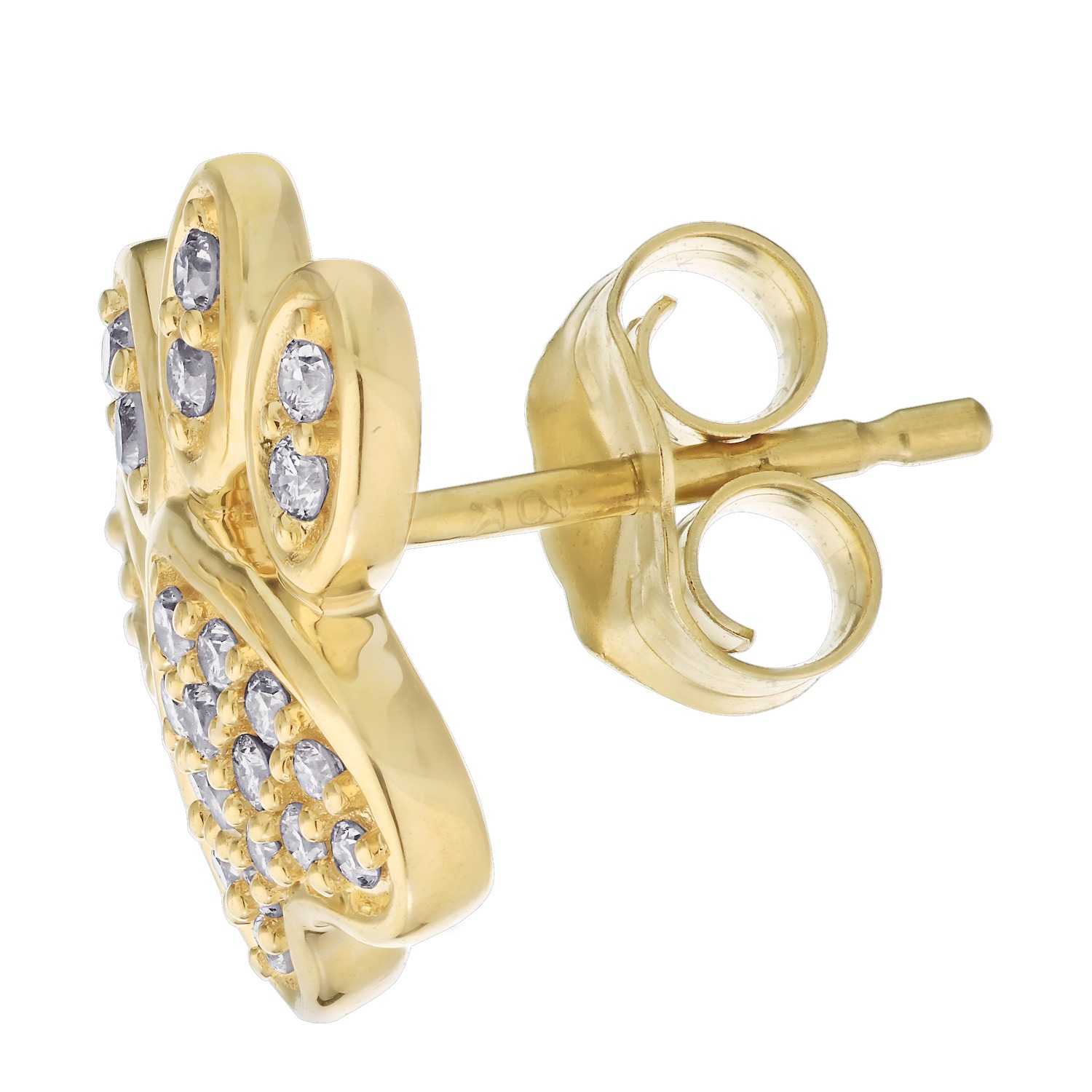 ZooLightful&trade; 10K Yellow Gold Pave Set Paw Print Studs Earrings Diamond 0.25 Ctw