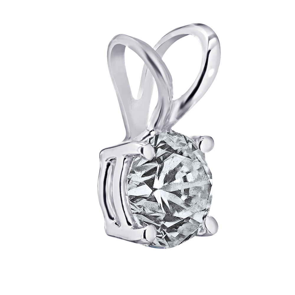 14K White Gold Pendant 4 Prong Basket Setting Rabbit Ears Diamond 1.00 Ctw