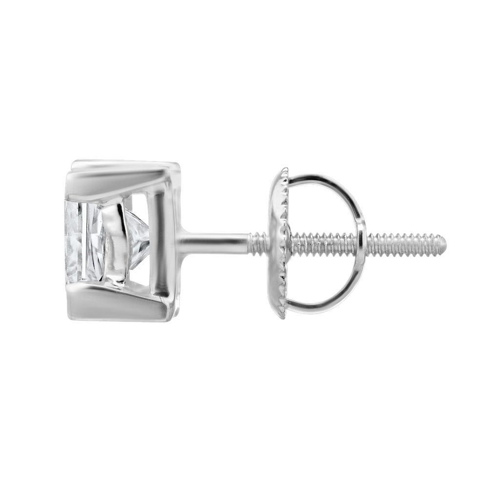 STANDARD - 14K White Gold Diamond 1.00 Ctw 4 Prong Princess Cut Screw Back Studs Earrings Available in White, Yellow or Rose Gold